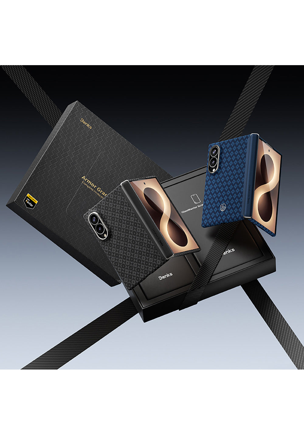 Galaxy Z Fold 8 Benks ArmorAir ArmorGrid Grand Combo Üçlü Aksesuar Seti (Ön Arka Kevlar Karbon Kapak + Ekran Koruyucu)