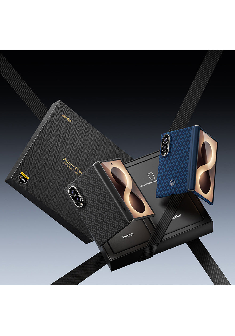 Galaxy Z Fold 8 Benks ArmorAir ArmorGrid Grand Combo Üçlü Aksesuar Seti (Ön Arka Kevlar Karbon Kapak + Ekran Koruyucu)
