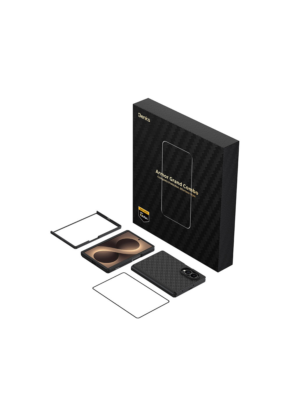Galaxy Z Fold 8 Benks ArmorPro ArmorGrid Grand Combo Üçlü Aksesuar Seti (Ön Arka Kevlar Karbon Kapak + Ekran Koruyucu)