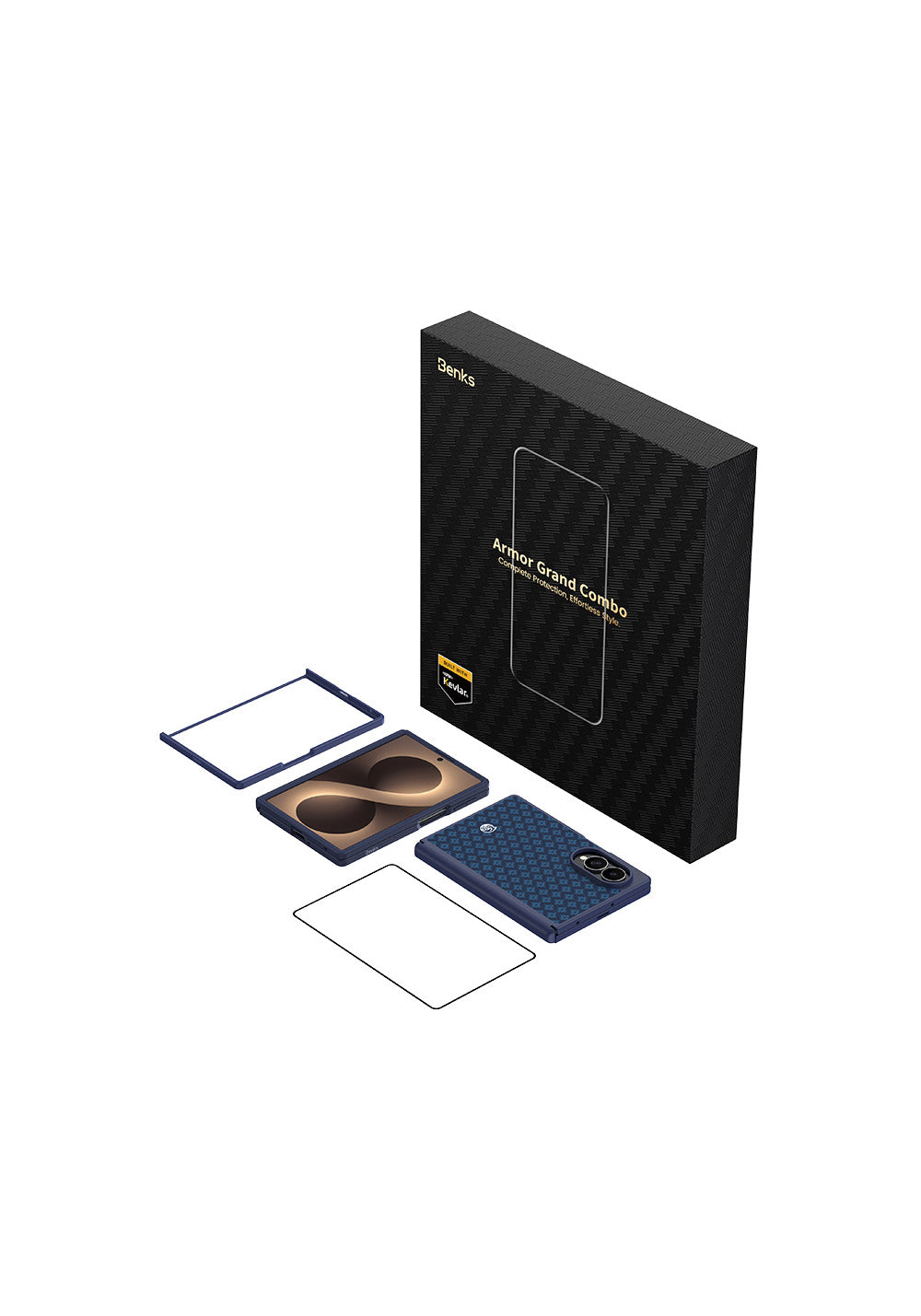 Galaxy Z Fold 8 Benks ArmorPro ArmorGrid Grand Combo Üçlü Aksesuar Seti (Ön Arka Kevlar Karbon Kapak + Ekran Koruyucu)