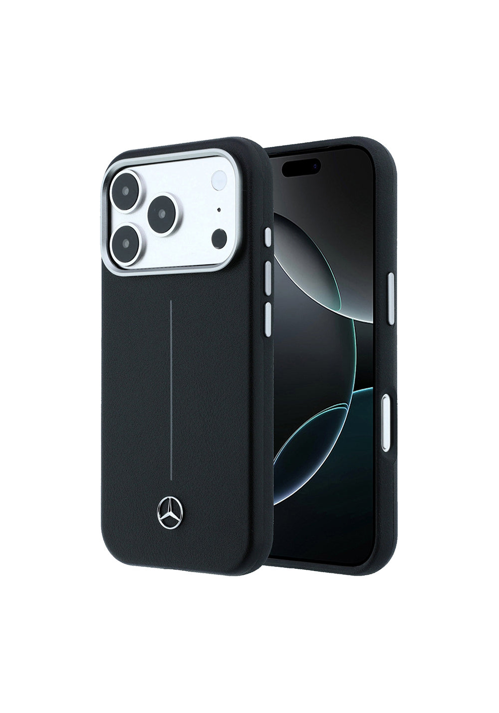 Apple iPhone 17 Pro Max Kılıf Mercedes Benz Orijinal Lisanslı Manyetik Şarj Uyumlu Metal Yıldız Logolu Çizgili Deri Kapak