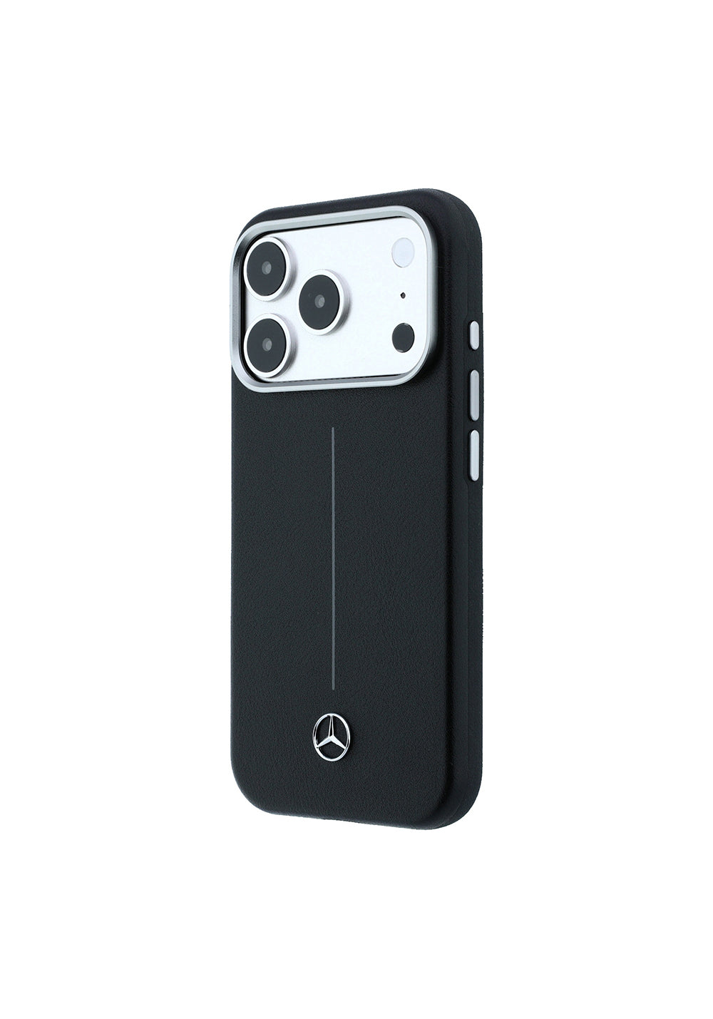 Apple iPhone 17 Pro Max Kılıf Mercedes Benz Orijinal Lisanslı Manyetik Şarj Uyumlu Metal Yıldız Logolu Çizgili Deri Kapak