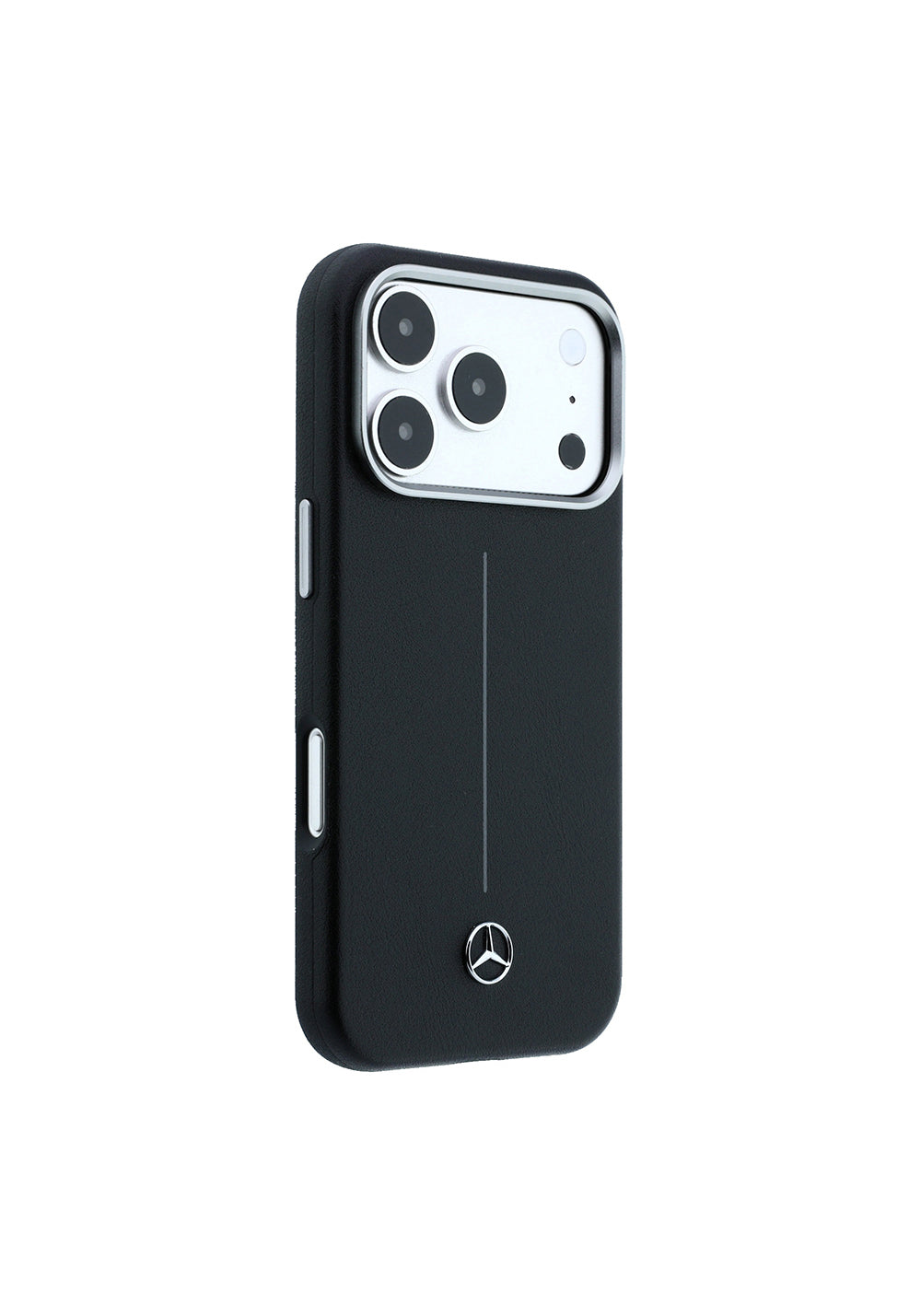Apple iPhone 17 Pro Max Kılıf Mercedes Benz Orijinal Lisanslı Manyetik Şarj Uyumlu Metal Yıldız Logolu Çizgili Deri Kapak