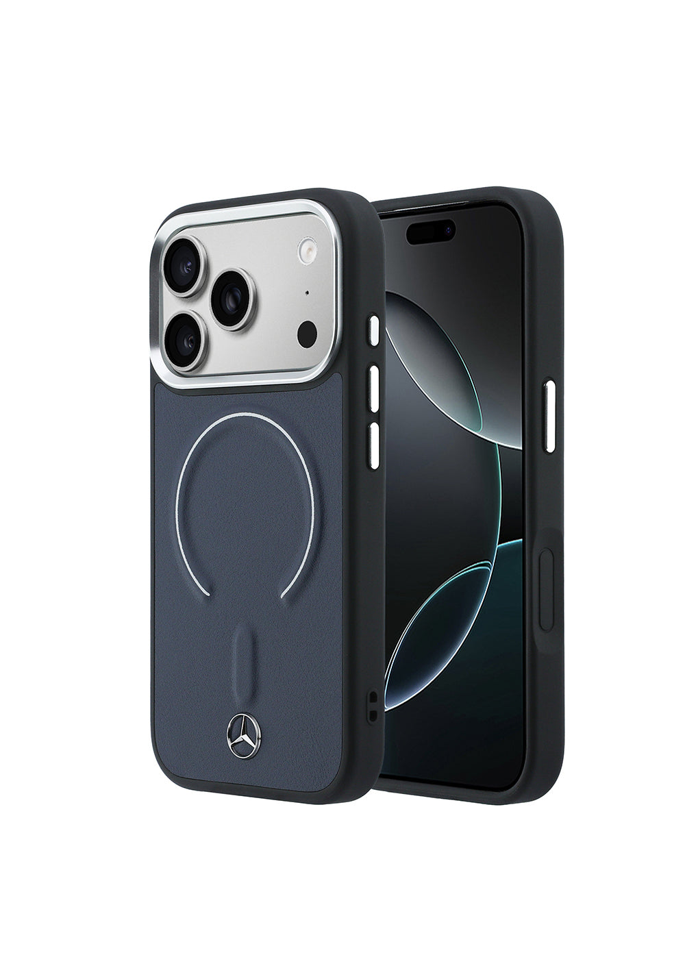 Apple iPhone 17 Pro Max Kılıf Mercedes Benz Orijinal Lisanslı Manyetik Şarj Uyumlu Metal Yıldız Logolu Kabartmalı Deri Kapak