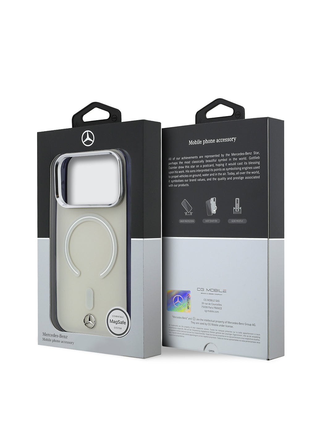 Apple iPhone 17 Pro Max Kılıf Mercedes Benz Orijinal Lisanslı Manyetik Şarj Uyumlu Saydam Yüzey İkonik 3D Metal Logolu Kapak