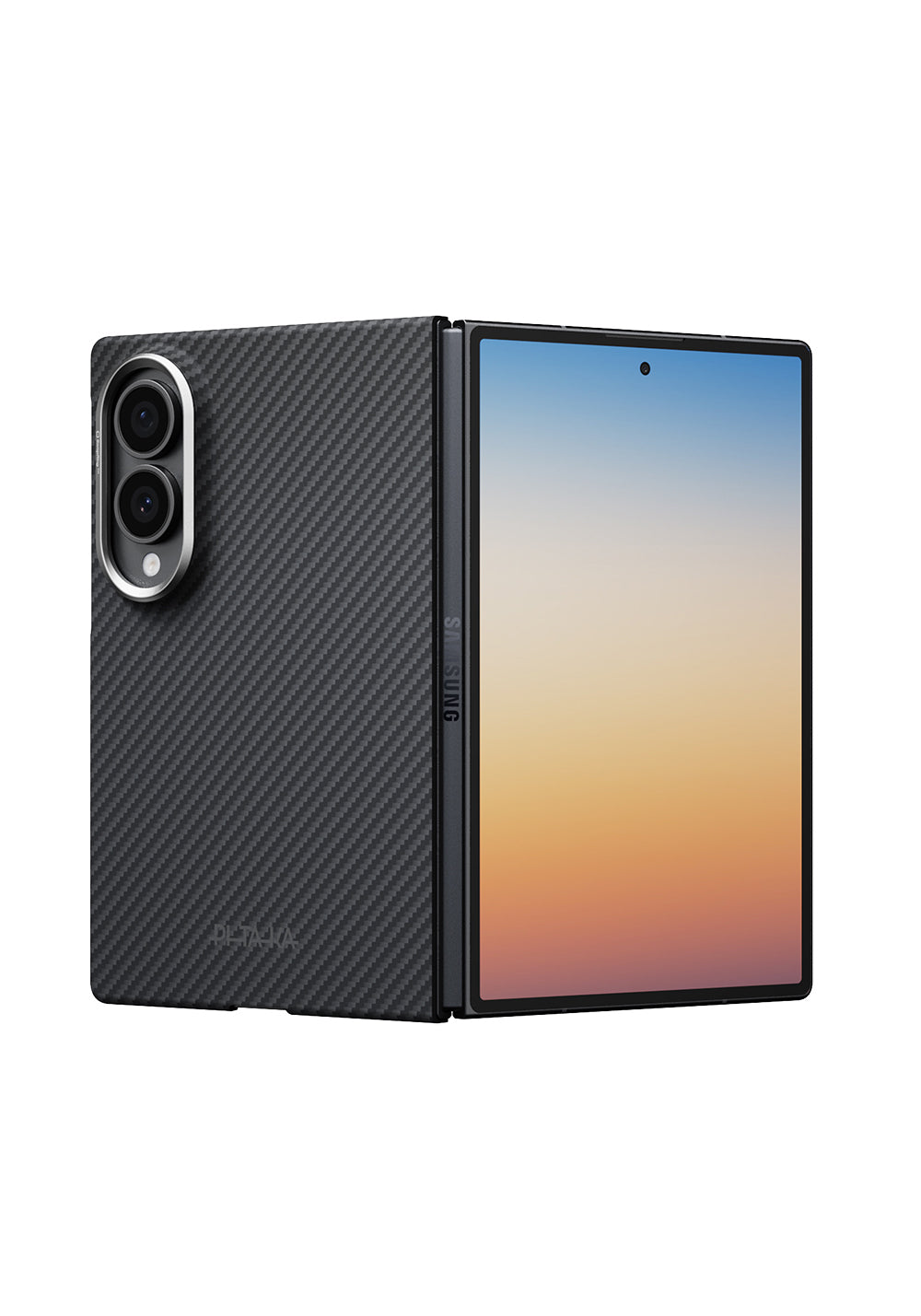Galaxy Z Fold 8 Kılıf Manyetik Şarj Uyumlu 600D Aramid Karbon Fiber Pitaka Edge Serisi Black-Grey Twill Kapak