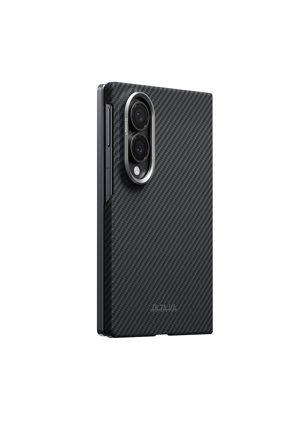 Galaxy Z Fold 8 Kılıf Manyetik Şarj Uyumlu 600D Aramid Karbon Fiber Pitaka Edge Serisi Black-Grey Twill Kapak
