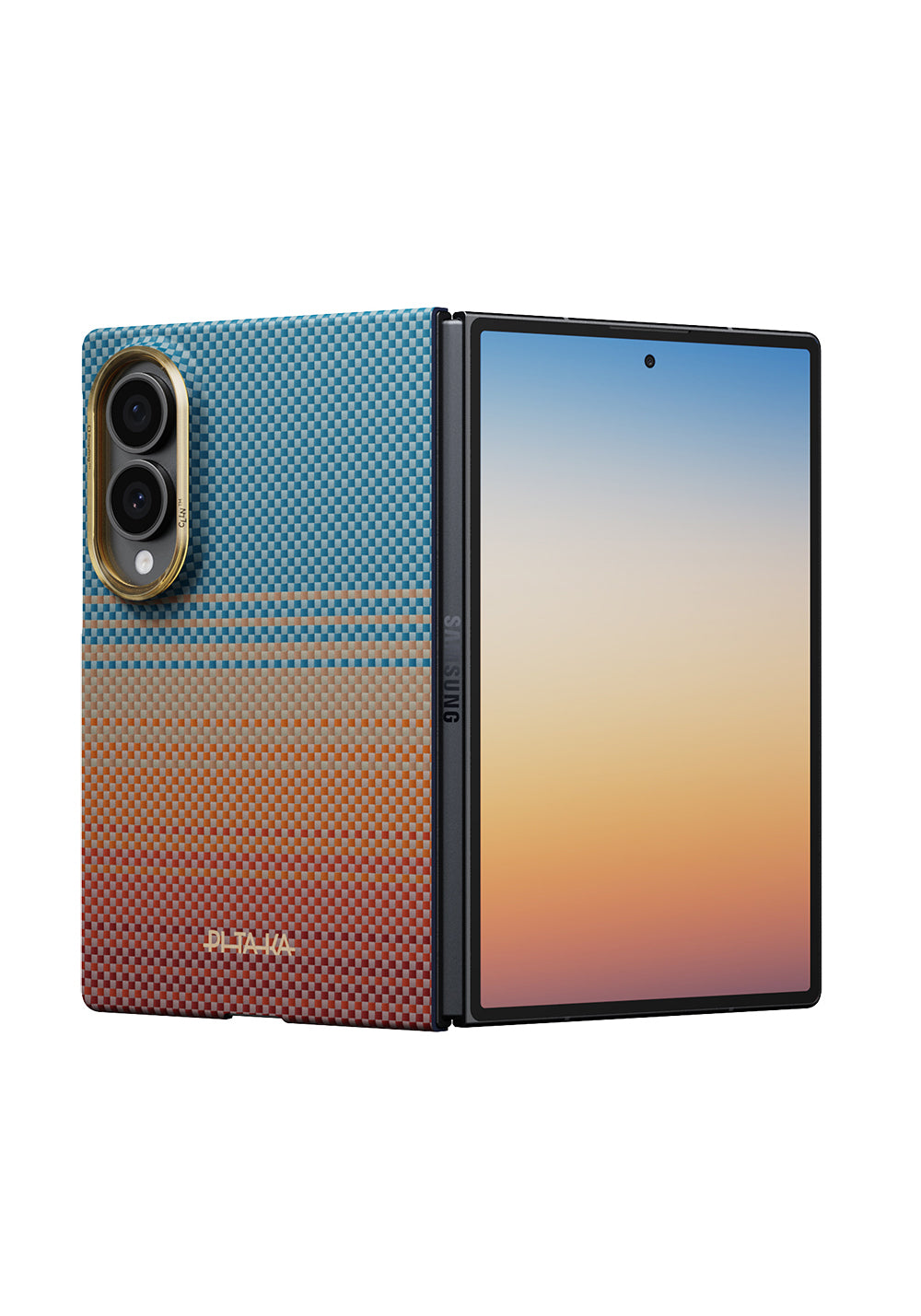 Galaxy Z Fold 8 Kılıf Manyetik Şarj Uyumlu Aramid Karbon Fiber Pitaka Sunset 2.0 California Dream Serisi Kapak