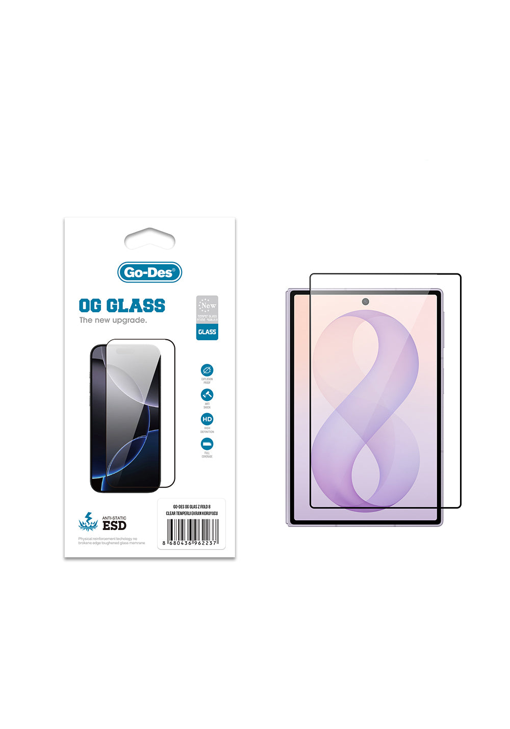 Galaxy Z Fold 8 Go Des OG Glass Antistatik Temperli Cam Ekran Koruyucu