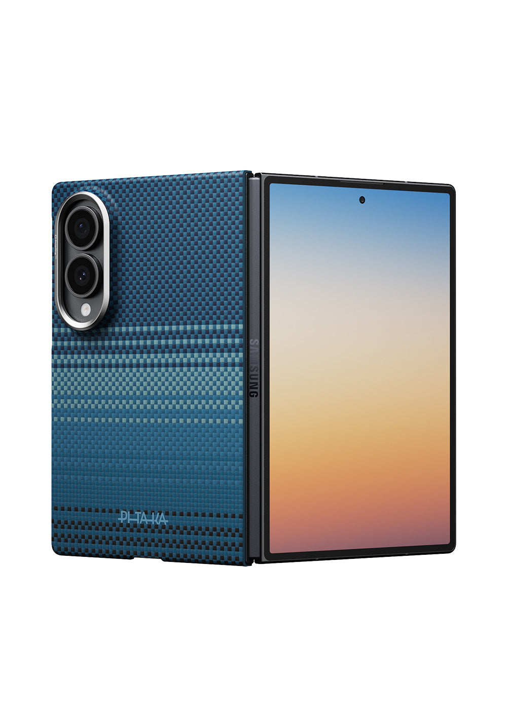 Galaxy Z Fold 8 Kılıf Manyetik Şarj Uyumlu Aramid Karbon Fiber Pitaka Tactile Woven Sunset-Moonrise Serisi Kapak