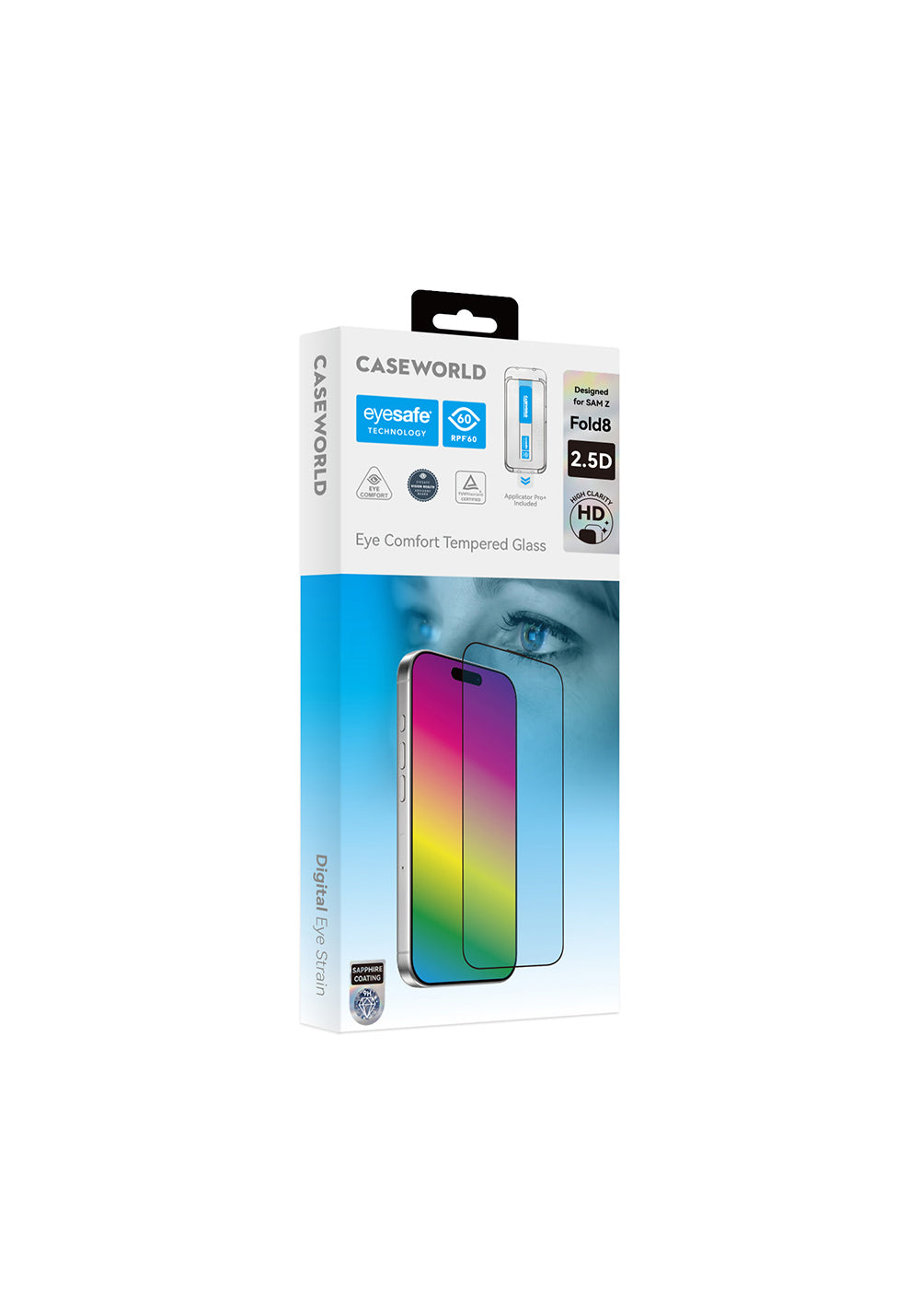 Galaxy Z Fold 8 CaseWorld Applicator Serisi 2.5D Eyesafe Mavi Işık Teknolojili Safir 0.33mm Temperli Cam Ekran Koruyucu + Uygulama Aparatı