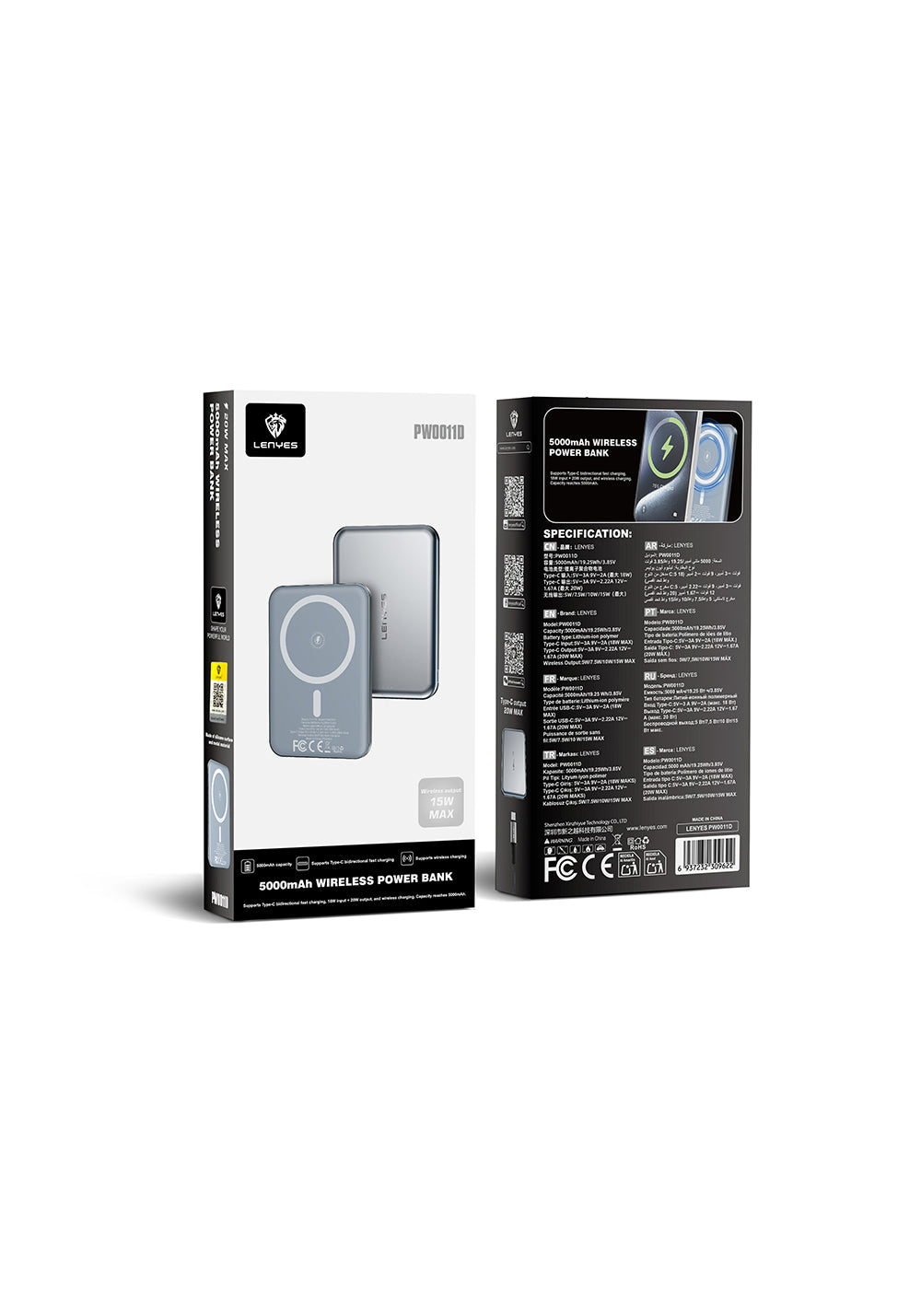 Lenyes PW0011D Ultra İnce LED Göstergeli Wireless Powerbank 15W 5000mAh