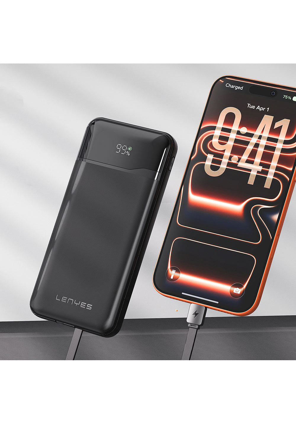 Lenyes PX180D Dijital LED Ekranlı Type-C ve Lightning Kablolu Powerbank 22.5W 10.000mAh
