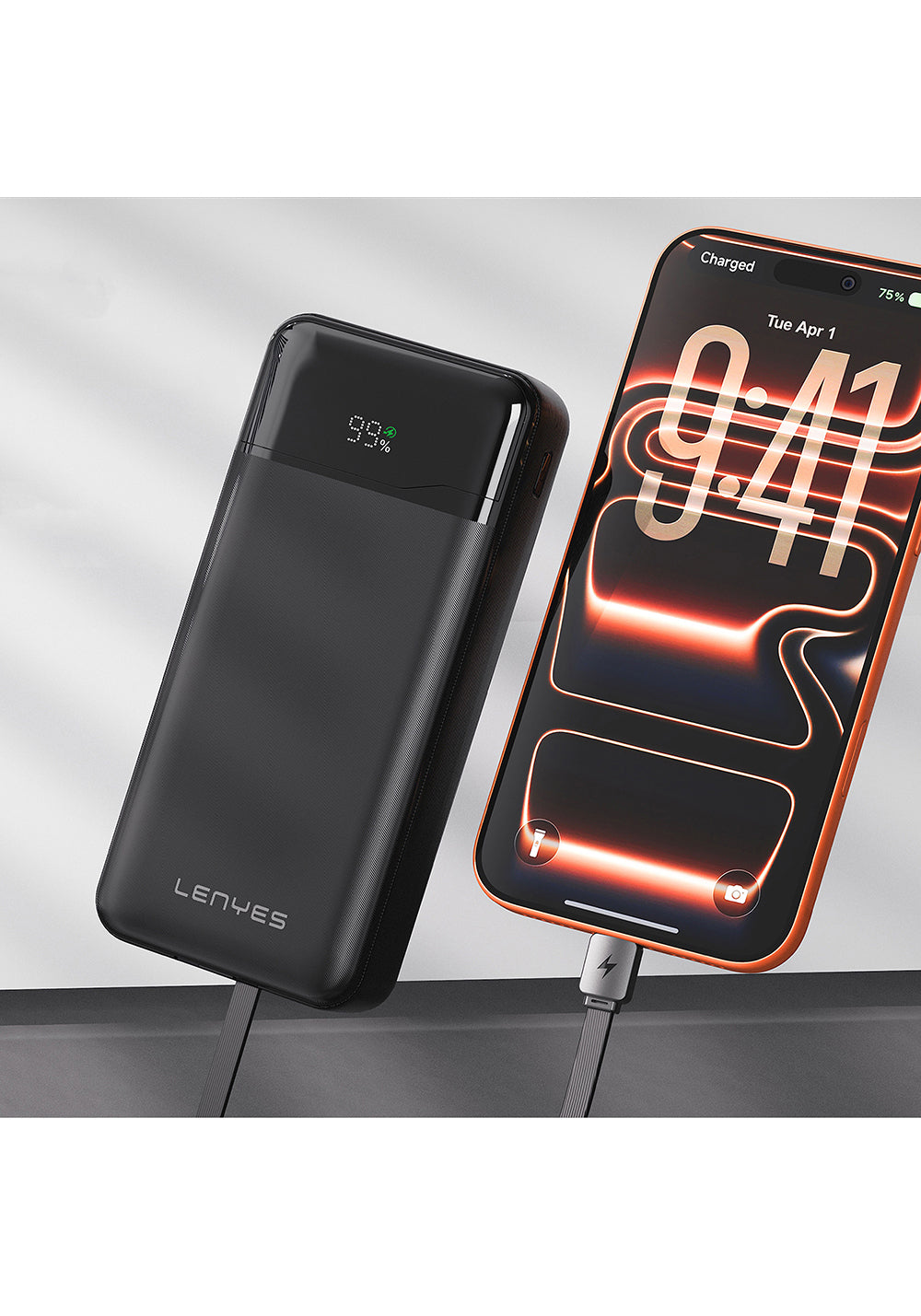 Lenyes PX280D Dijital LED Ekranlı Type-C ve Lightning Kablolu Powerbank 22.5W 20.000mAh