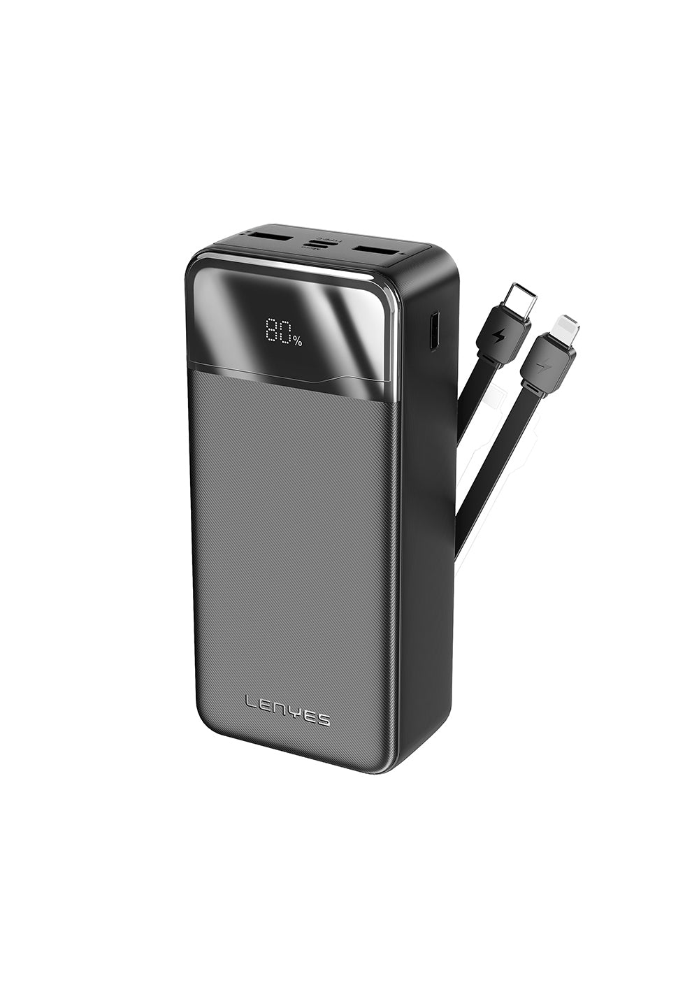 Lenyes PX380D Dijital LED Ekranlı Type-C ve Lightning Kablolu Powerbank 22.5W 30.000mAh