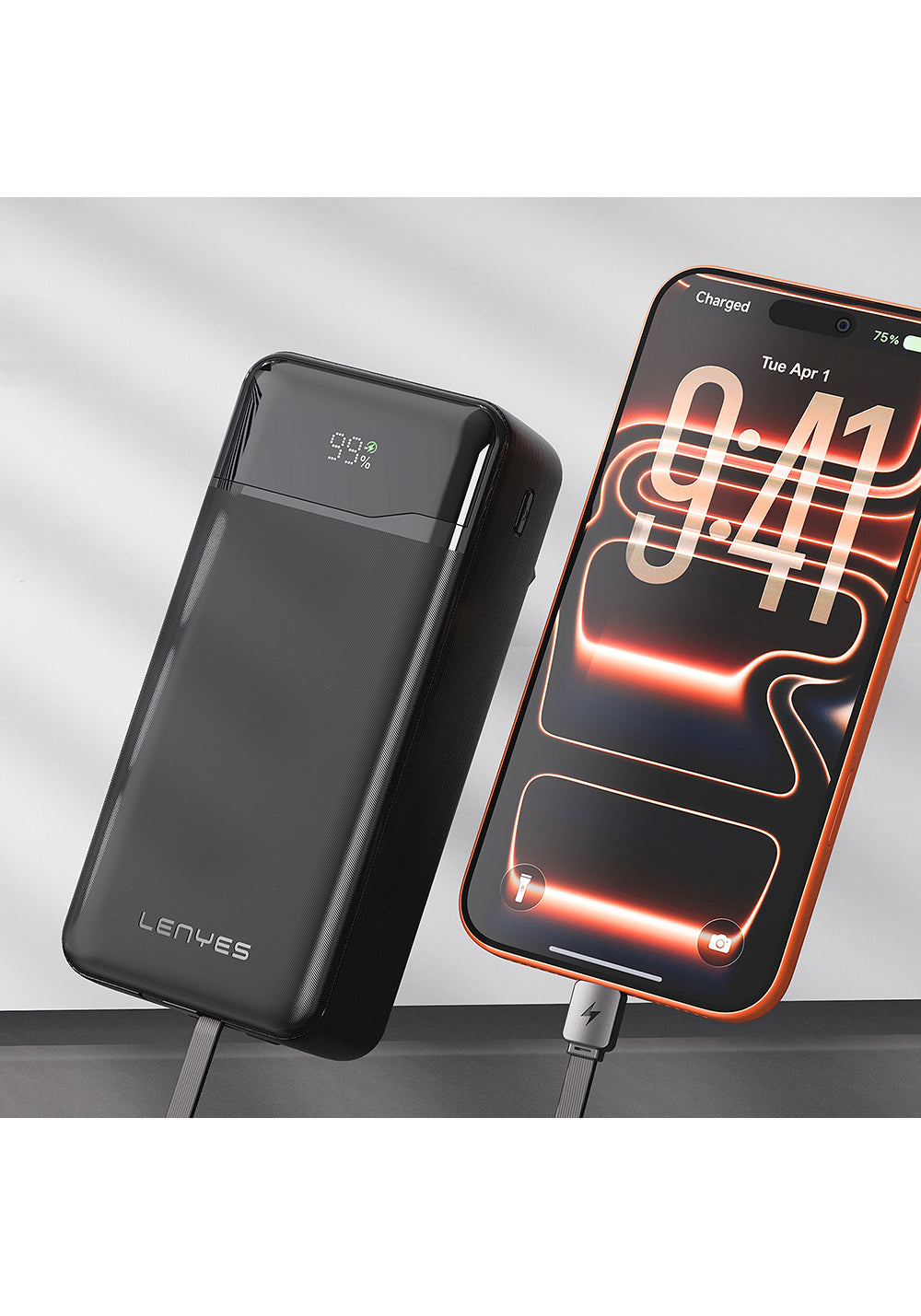 Lenyes PX380D Dijital LED Ekranlı Type-C ve Lightning Kablolu Powerbank 22.5W 30.000mAh