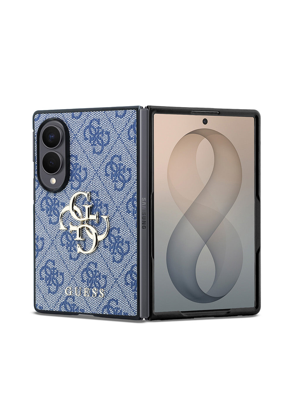 Galaxy Z Fold 8 Kılıf Guess Orijinal Lisanslı 4G Desenli Metal Büyük 4G ve Yazı Logolu Kapak