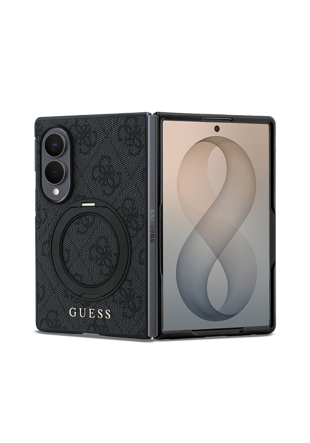 Galaxy Z Fold 8 Kılıf Guess Orijinal Lisanslı Manyetik Şarj Uyumlu 360 Derece Dönebilen Standlı PU Metal Logolu Kapak