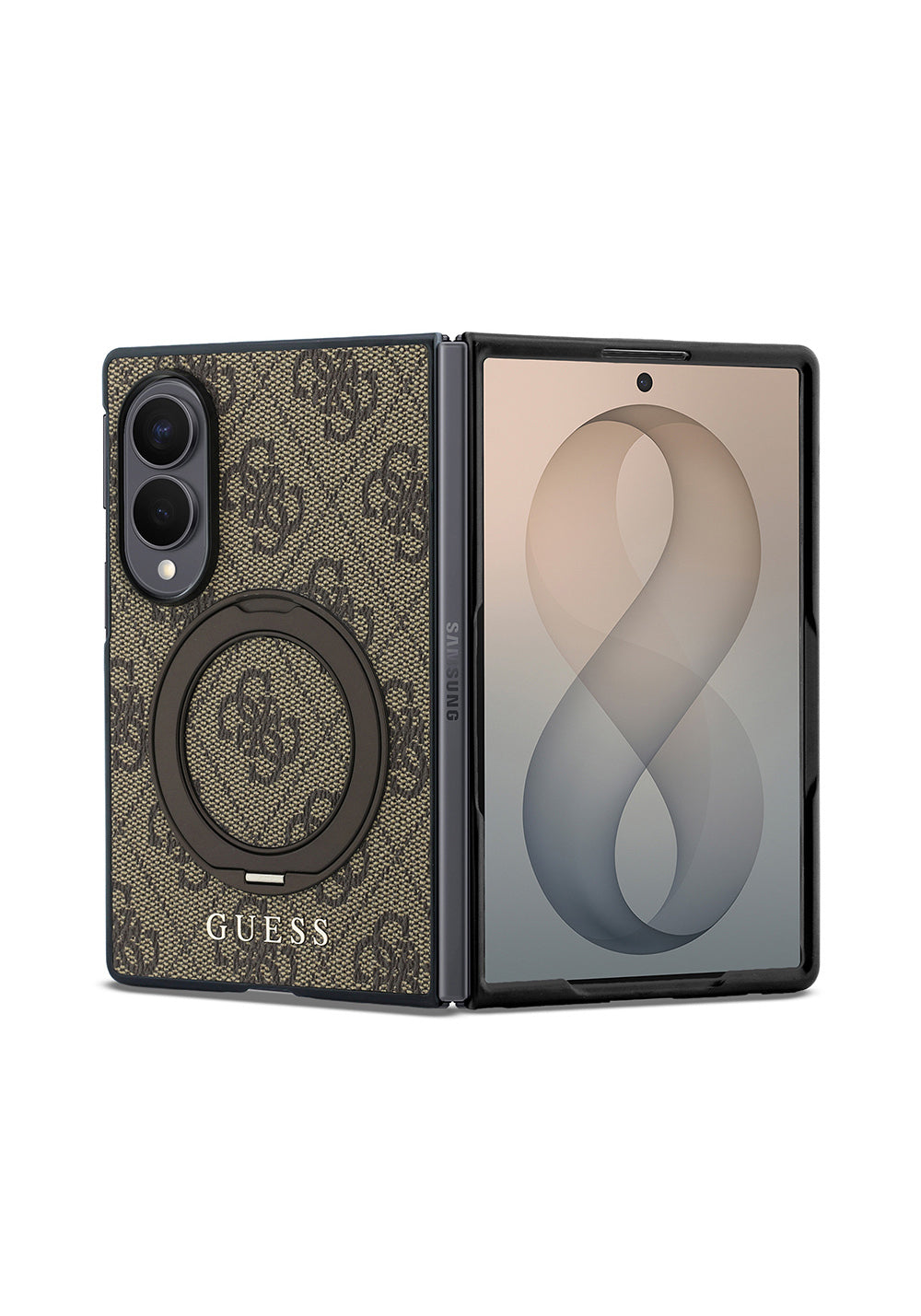 Galaxy Z Fold 8 Kılıf Guess Orijinal Lisanslı Manyetik Şarj Uyumlu 360 Derece Dönebilen Standlı PU Metal Logolu Kapak