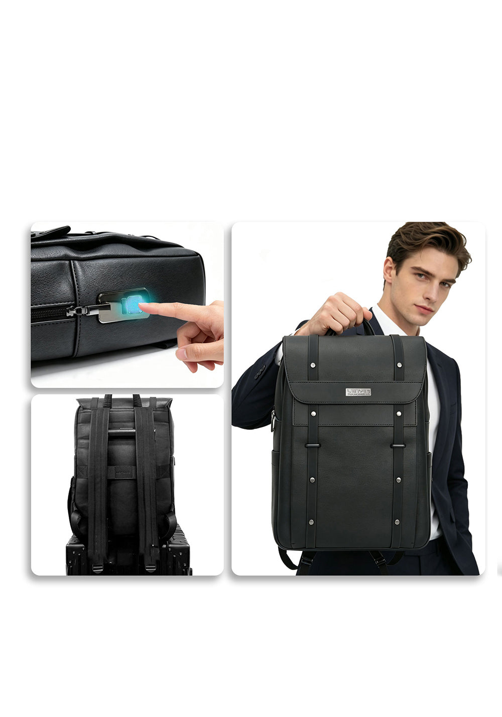 Lenyes LB735 Vesnara Serisi Parmak İzi Kilitli Su Geçirmez 15 inç Laptop ve Notebook Sırt Çantası