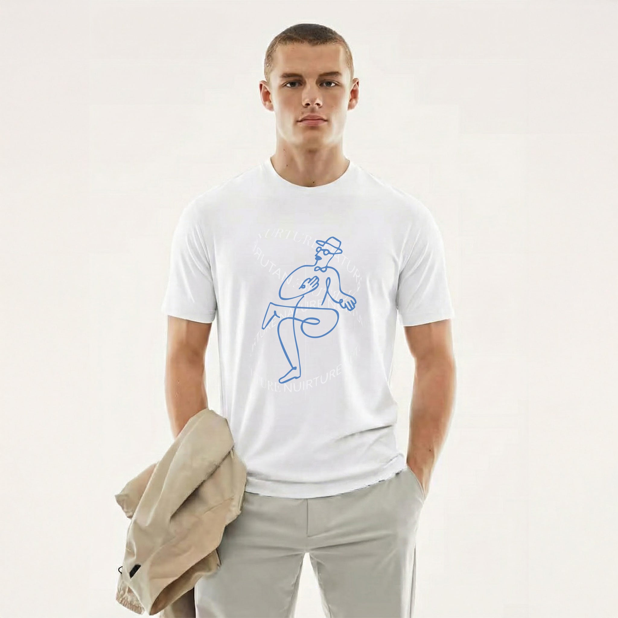 THE BLUE GENT — One-Line Jazz Figure Tee (Pure White)