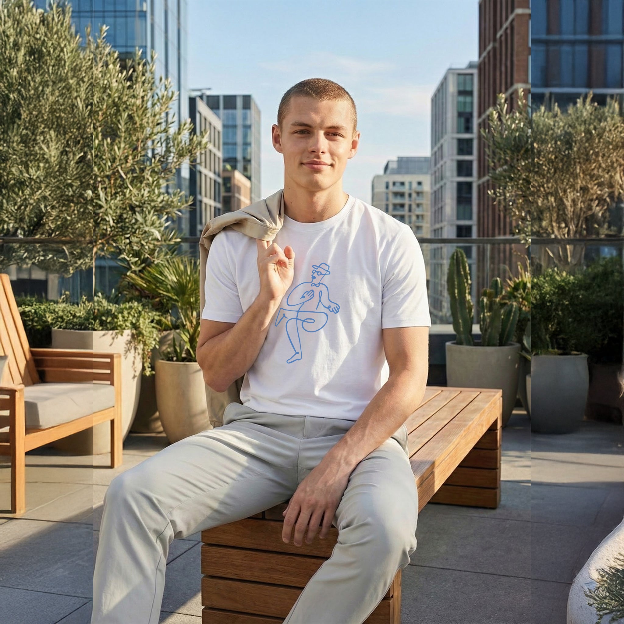 THE BLUE GENT — One-Line Jazz Figure Tee (Pure White)