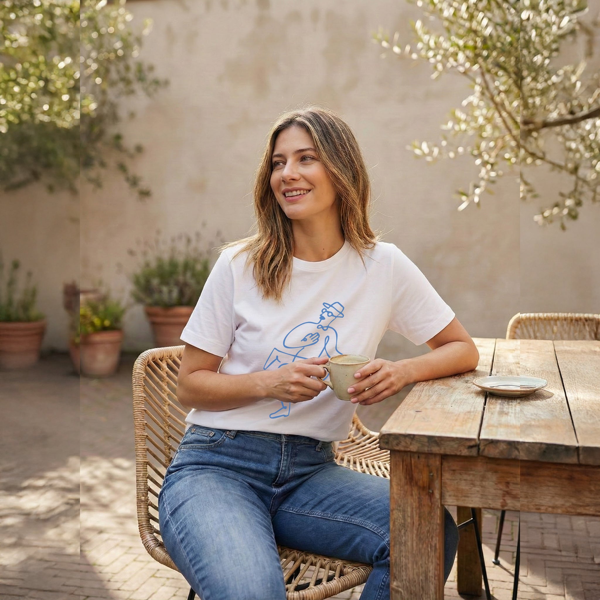 THE BLUE GENT — One-Line Jazz Figure Tee (Pure White)