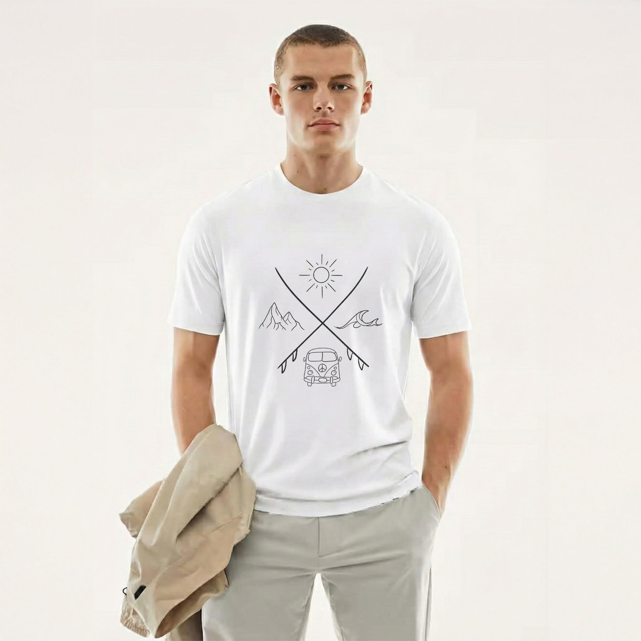 Wander Symbols — Minimal Travel Line Tee (Pure White)