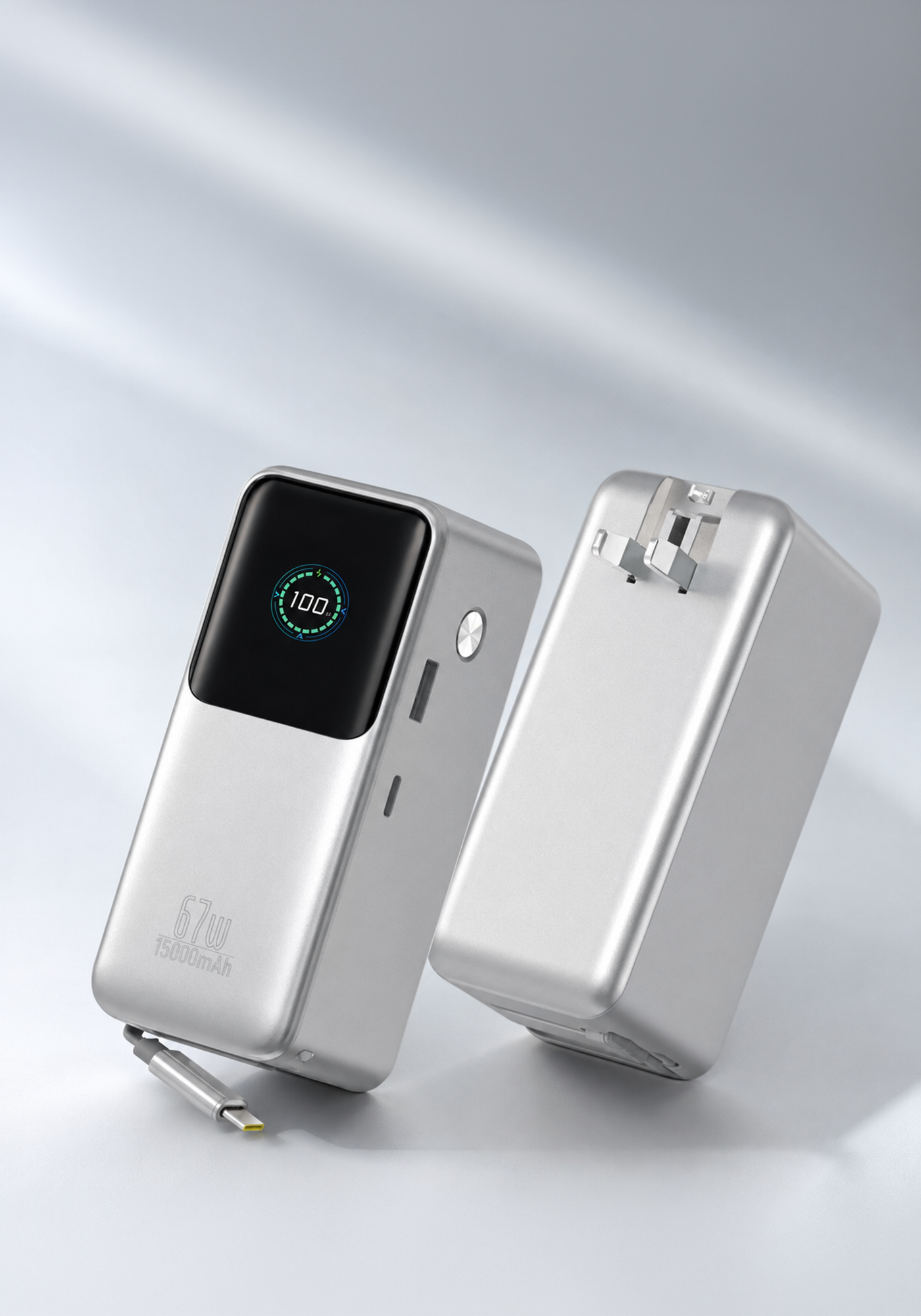 WiWU PM501 Power Mega 67W 15000mAh Şarj Cihazı, Kablo ve Powerbank – Silver