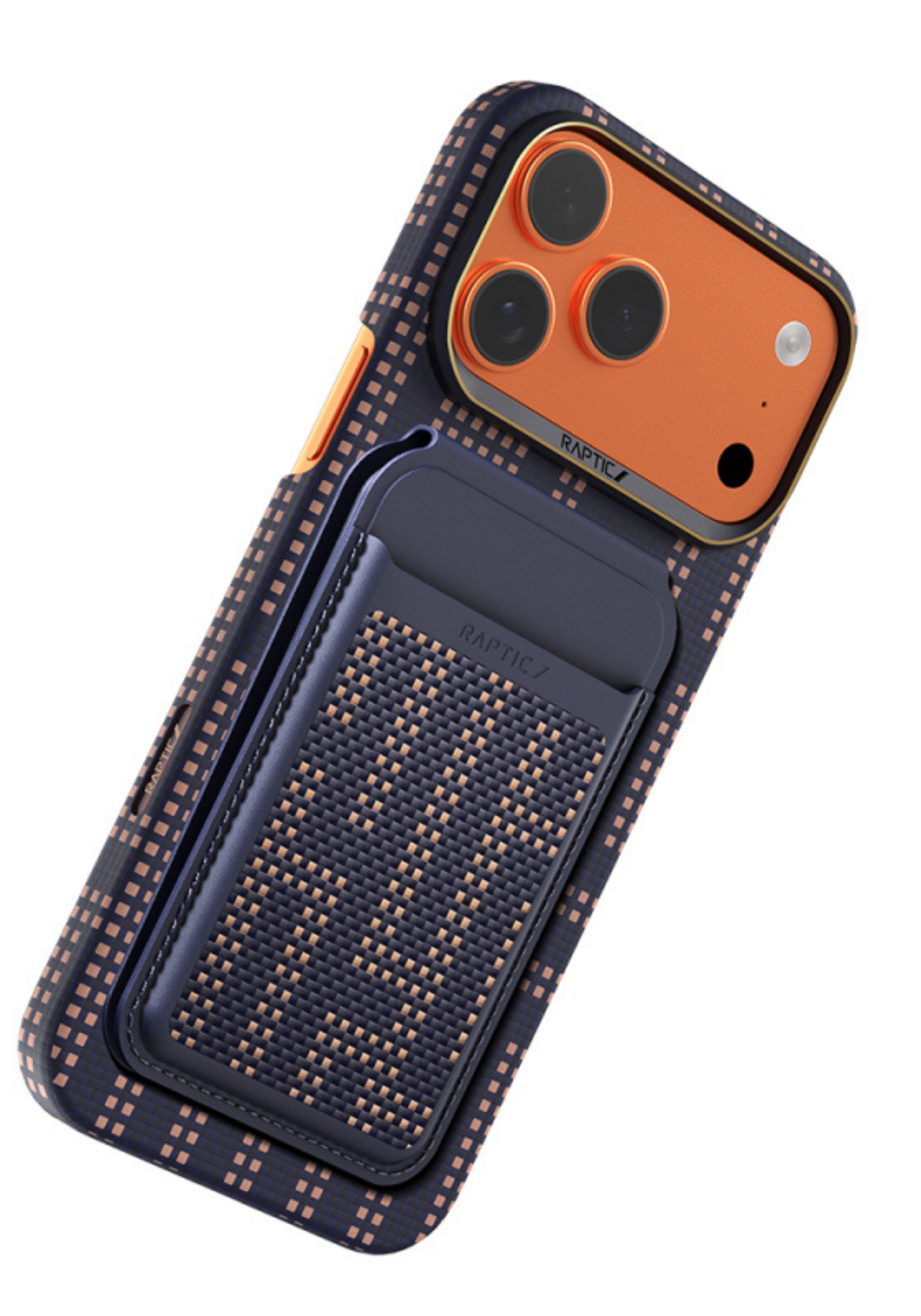 Raptic Aramid Skin iPhone 17 Pro Max Kılıf ve Cüzdan Stand Seti – Grid Wisdom