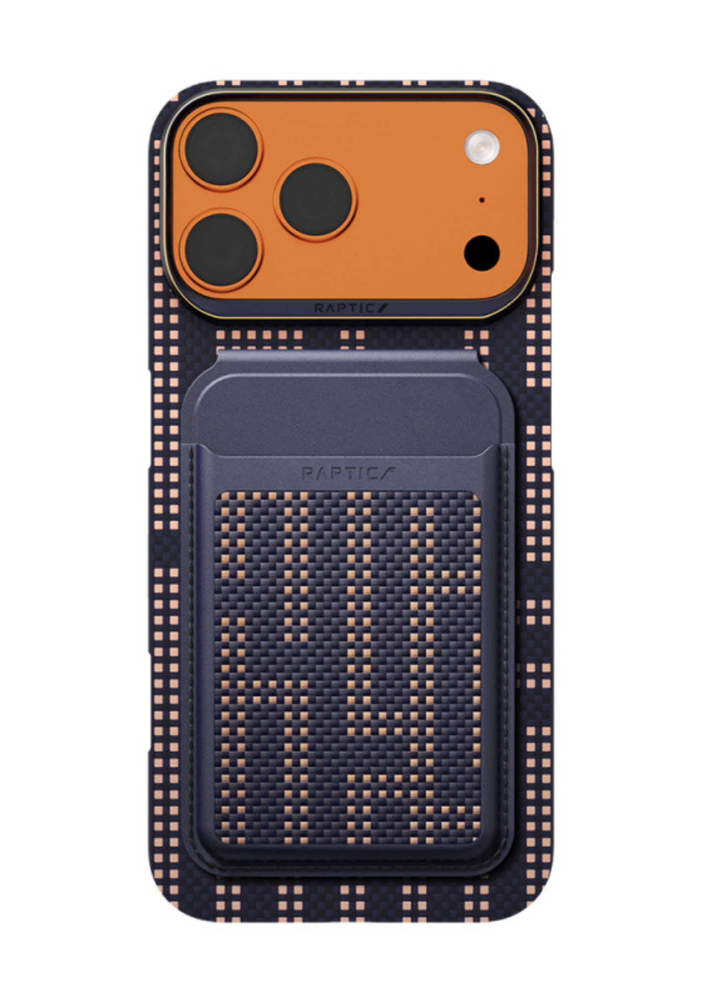 Raptic Aramid Skin iPhone 17 Pro Max Kılıf ve Cüzdan Stand Seti – Grid Wisdom