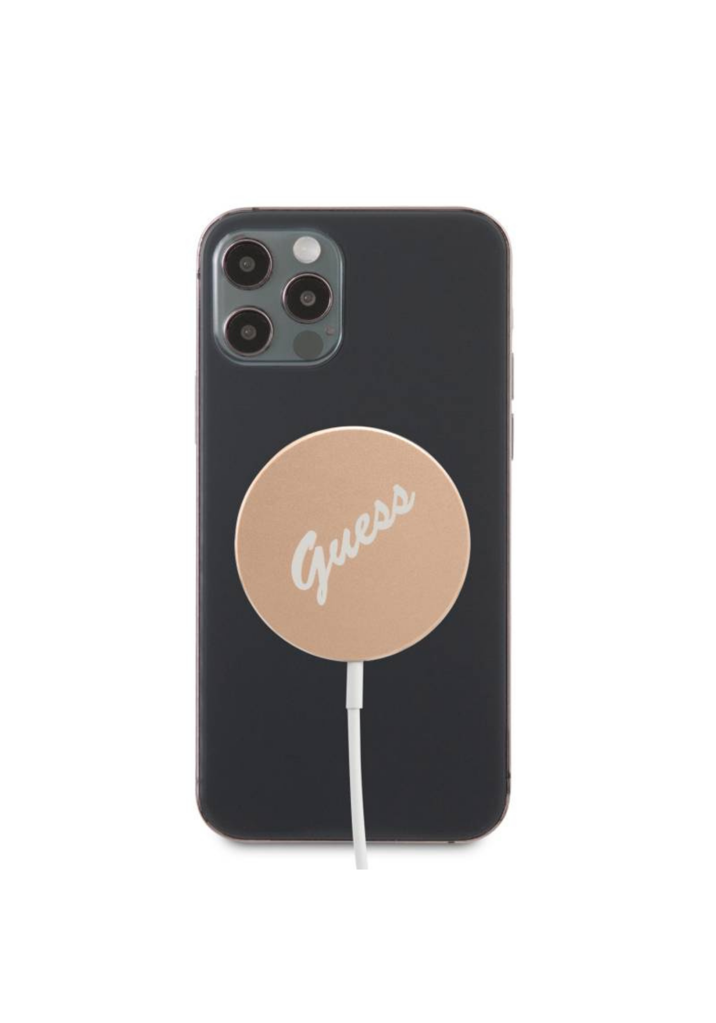 Guess Logolu 15W M-Safe Uyumlu Type-C Manyetik Kablosuz Şarj Cihazı – Gold