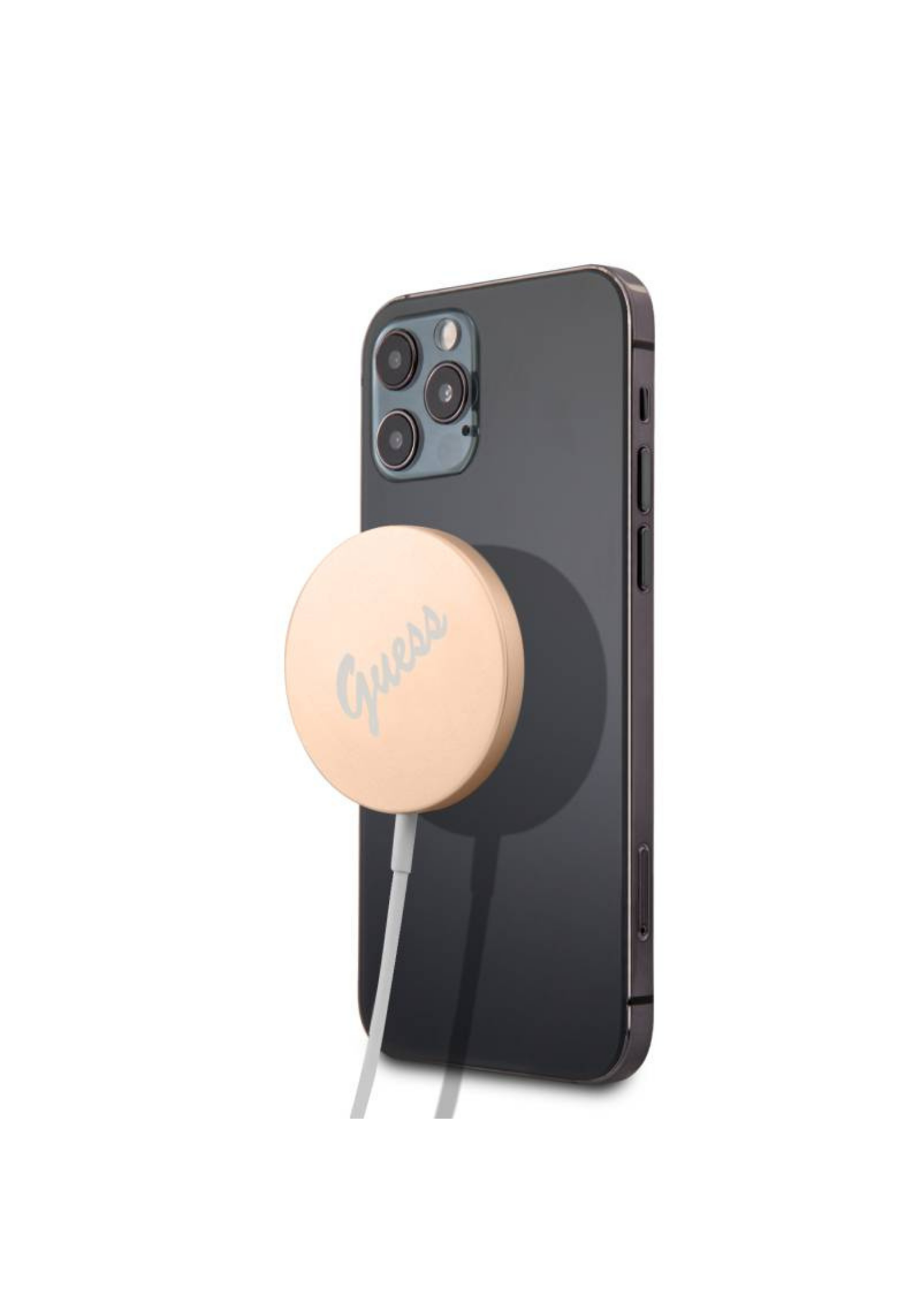 Guess Logolu 15W M-Safe Uyumlu Type-C Manyetik Kablosuz Şarj Cihazı – Gold