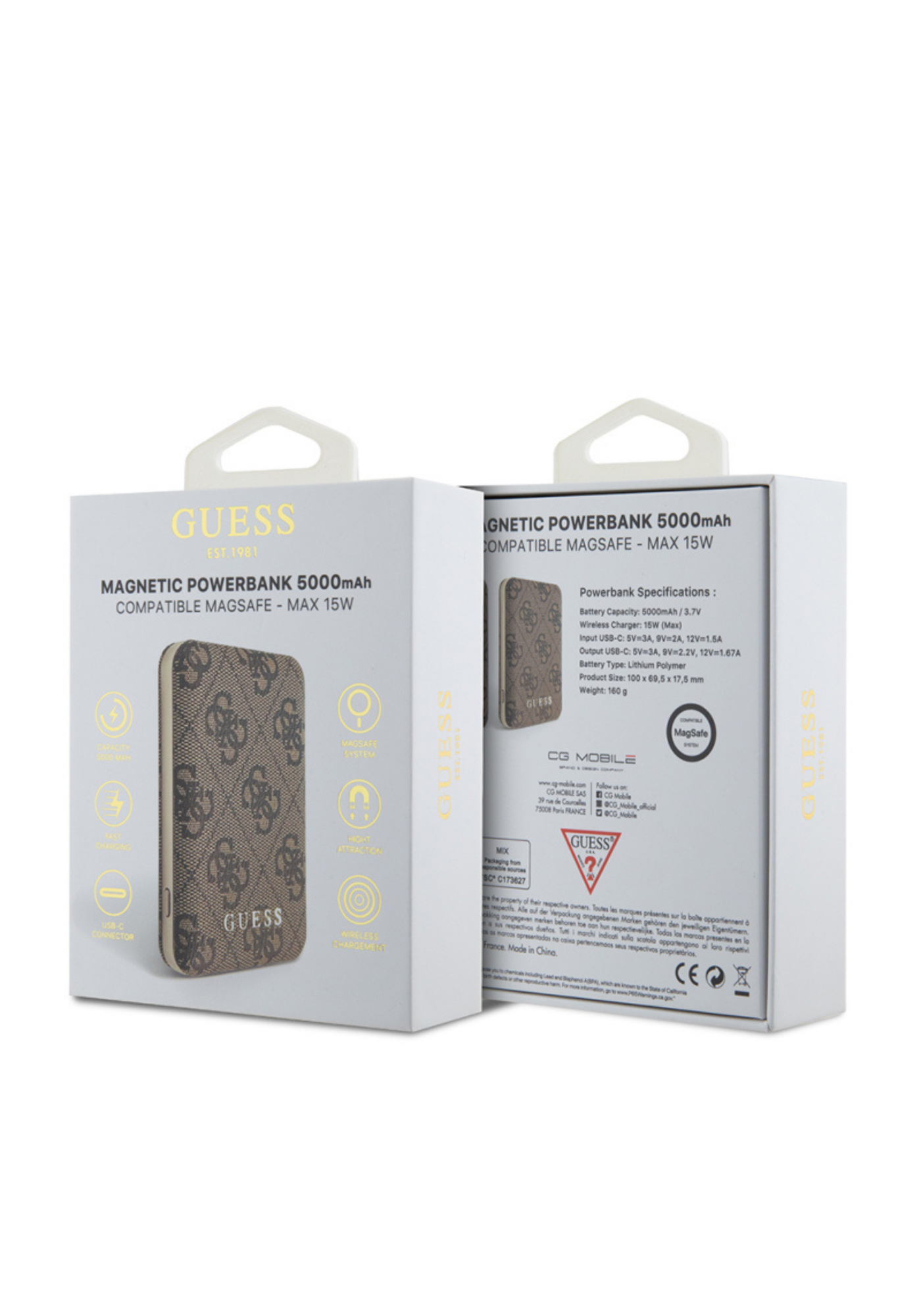Guess 4G Desenli 15W 5000mAh Dijital Göstergeli Powerbank – Kahverengi