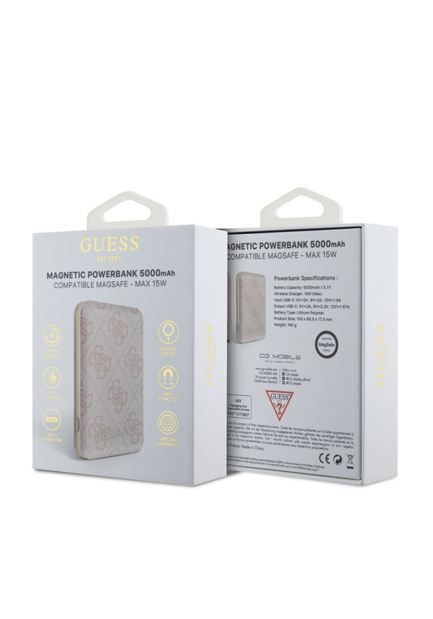 Guess 4G Desenli 15W 5000mAh Dijital Göstergeli Powerbank – Pudra Pembe