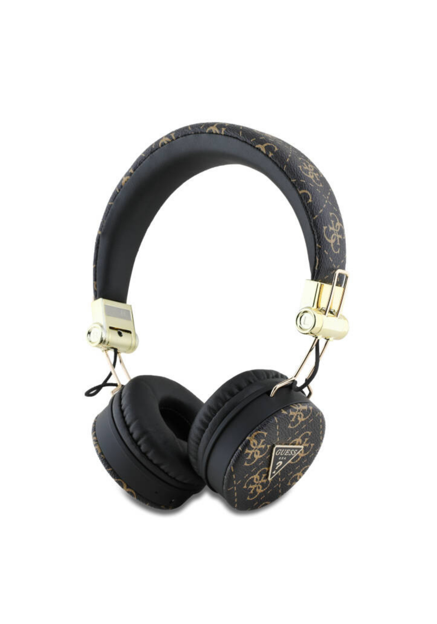 Guess PU Desenli Metal Üçgen Logolu Kulak Üstü Bluetooth Kulaklık – Siyah/Gold