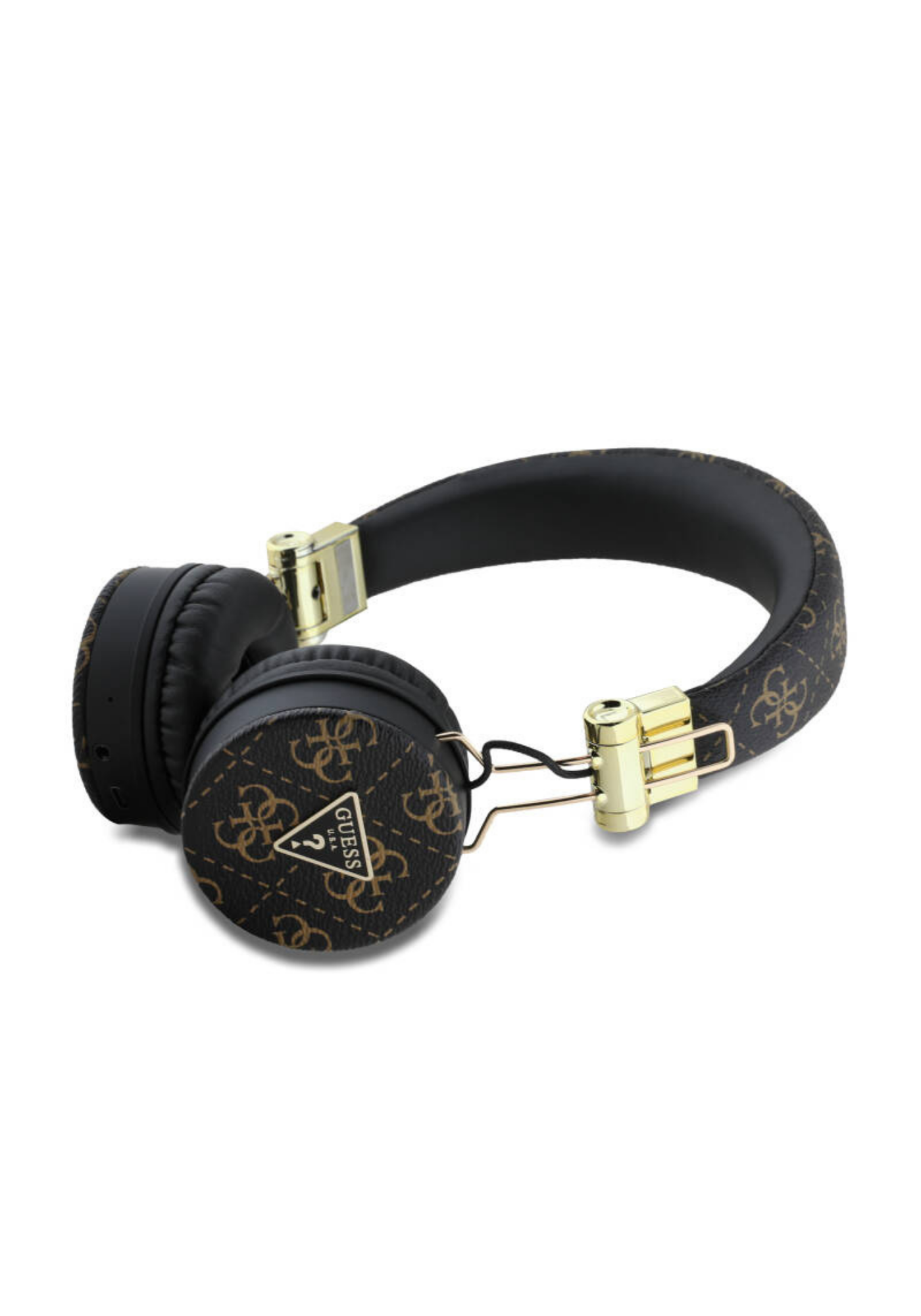 Guess PU Desenli Metal Üçgen Logolu Kulak Üstü Bluetooth Kulaklık – Siyah/Gold