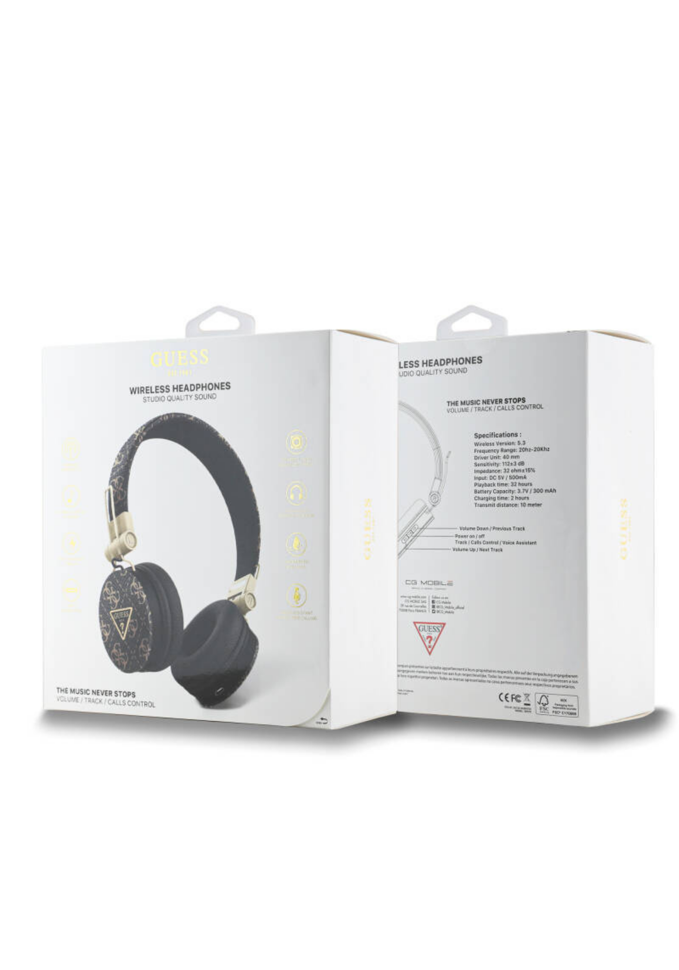 Guess PU Desenli Metal Üçgen Logolu Kulak Üstü Bluetooth Kulaklık – Siyah/Gold
