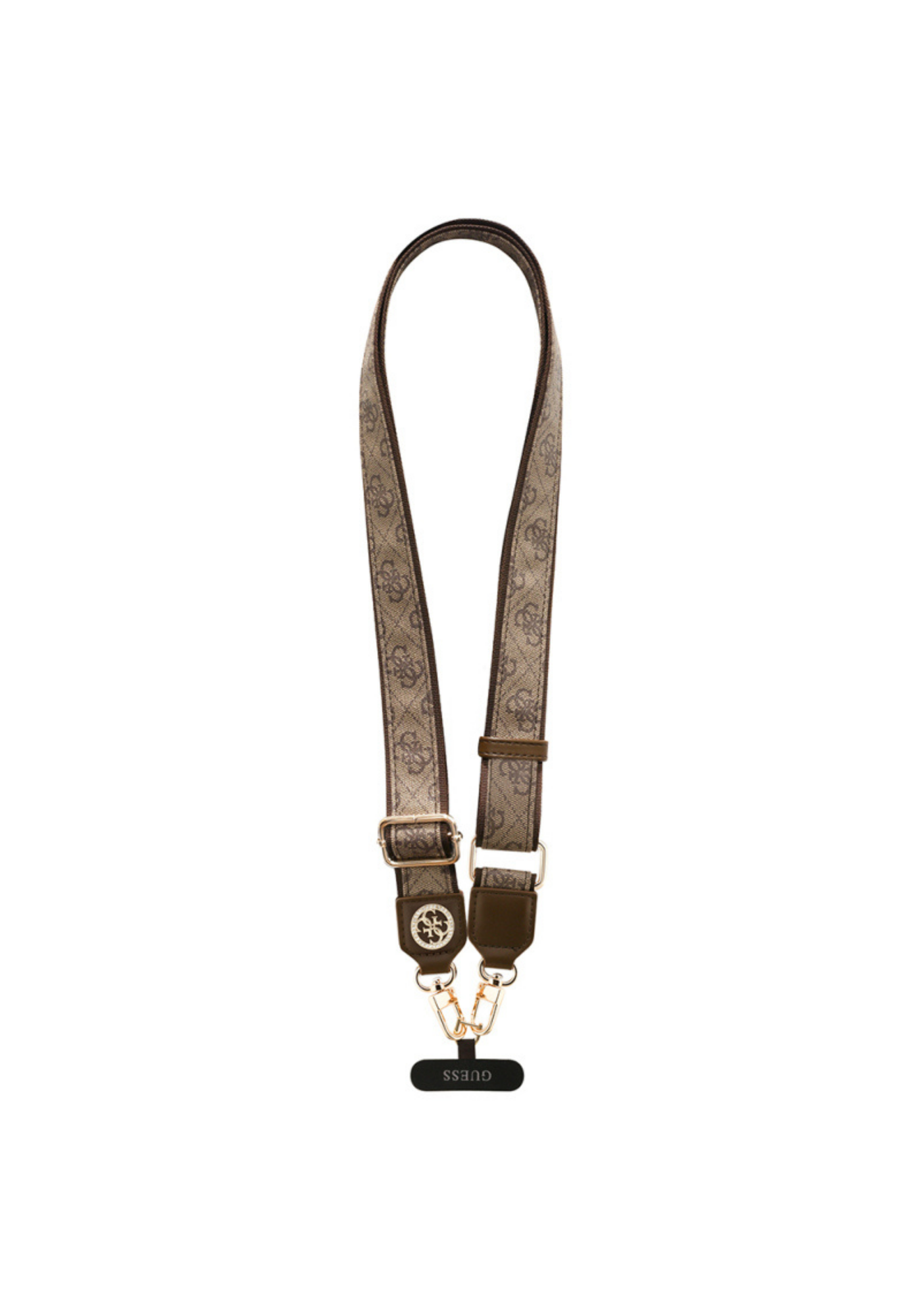 Guess 4G Taşlı Metal Logolu 150 cm Çapraz Telefon Askı Kayışı – Kahverengi