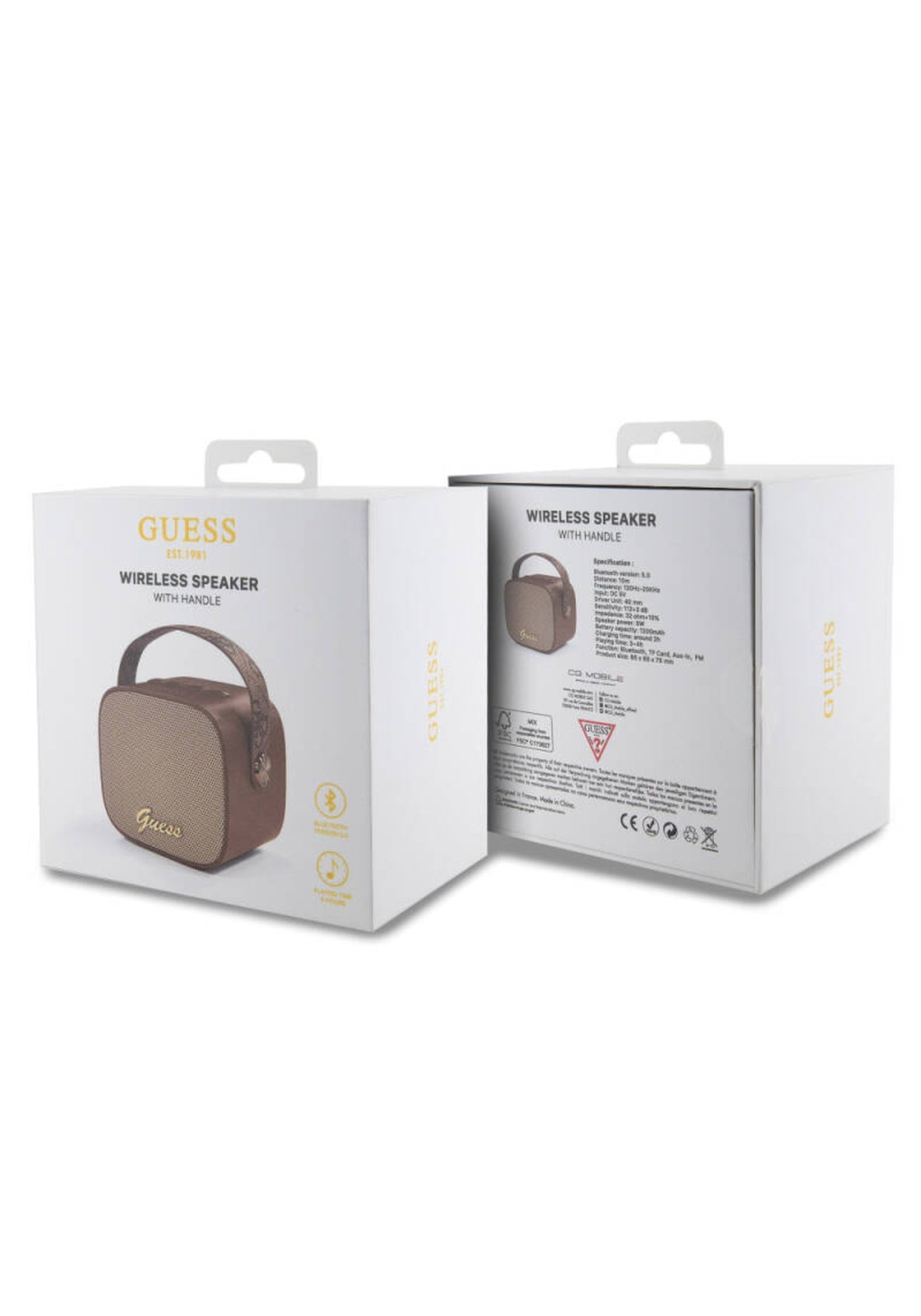 Guess 5W Askılı PU Deri Taşınabilir Bluetooth Hoparlör – Kahverengi