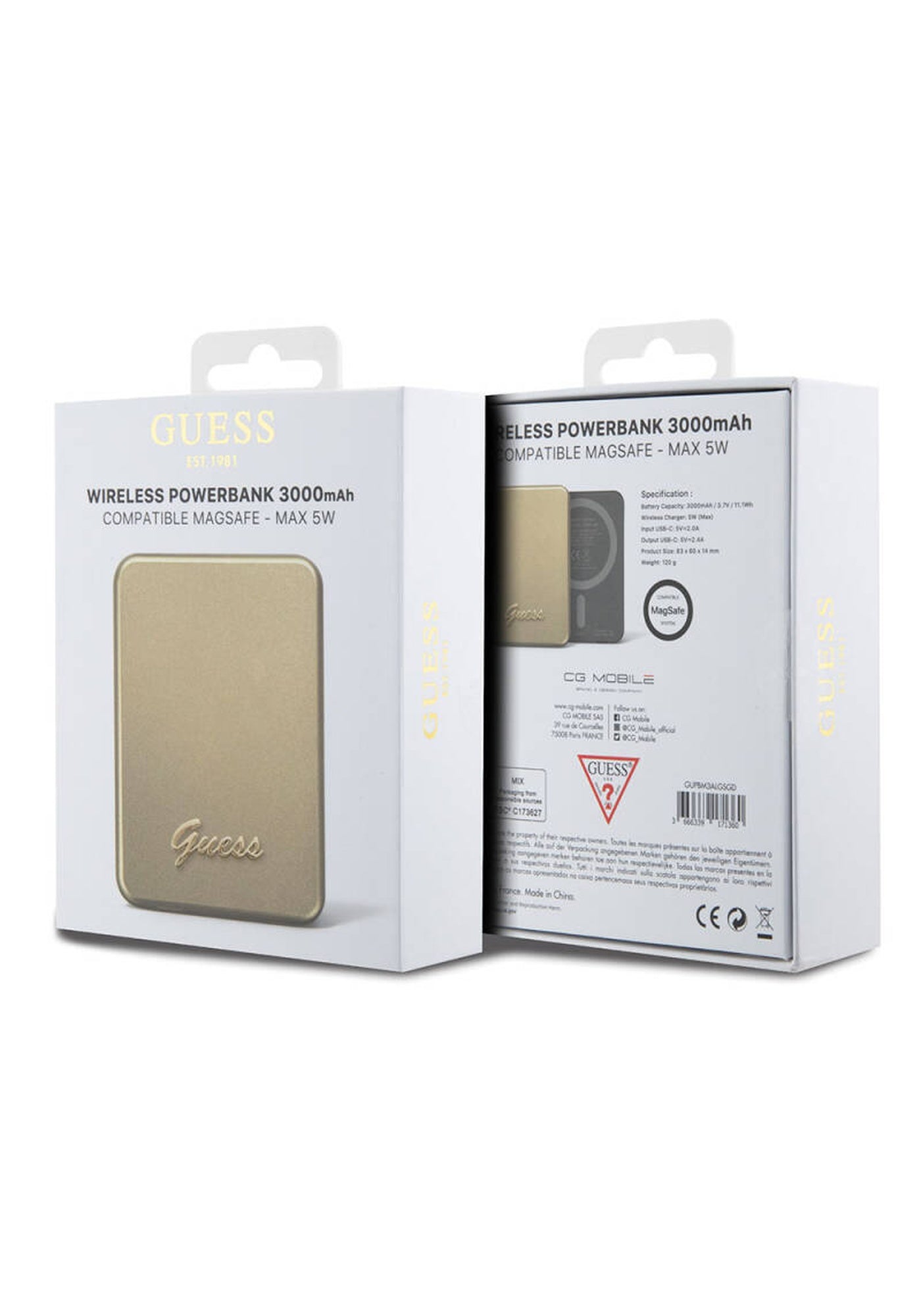 Guess 3000mAh 5W M-Safe Manyetik Kablosuz Powerbank – Şampanya Gold