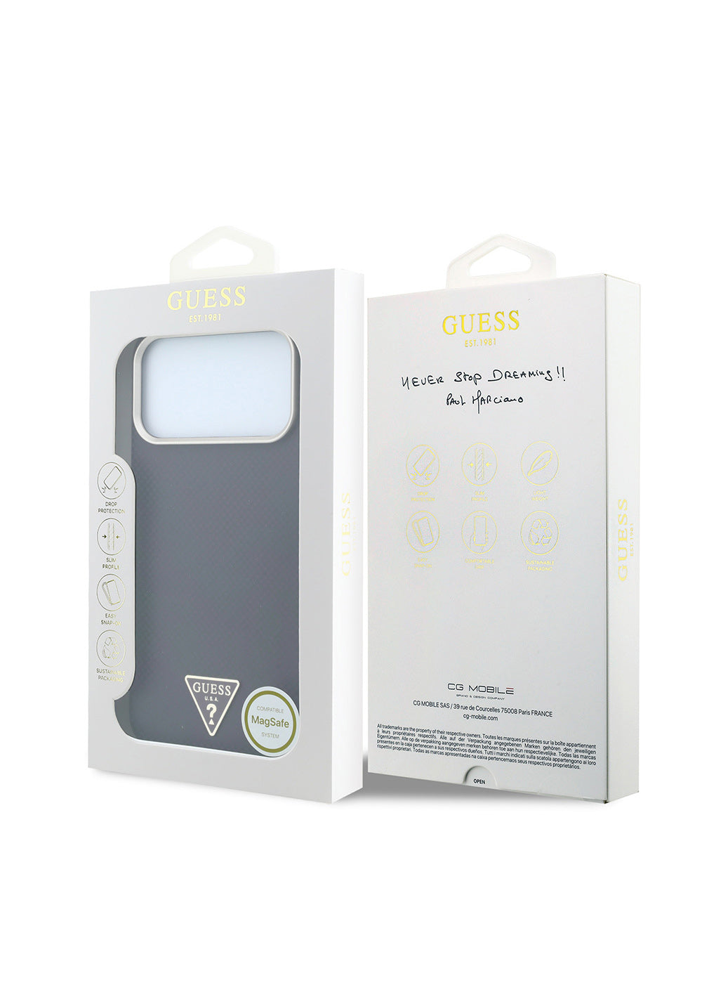 Guess PU Metal Üçgen Logolu Karbon Fiber Kevlar – iPhone 18 Pro Kılıfı