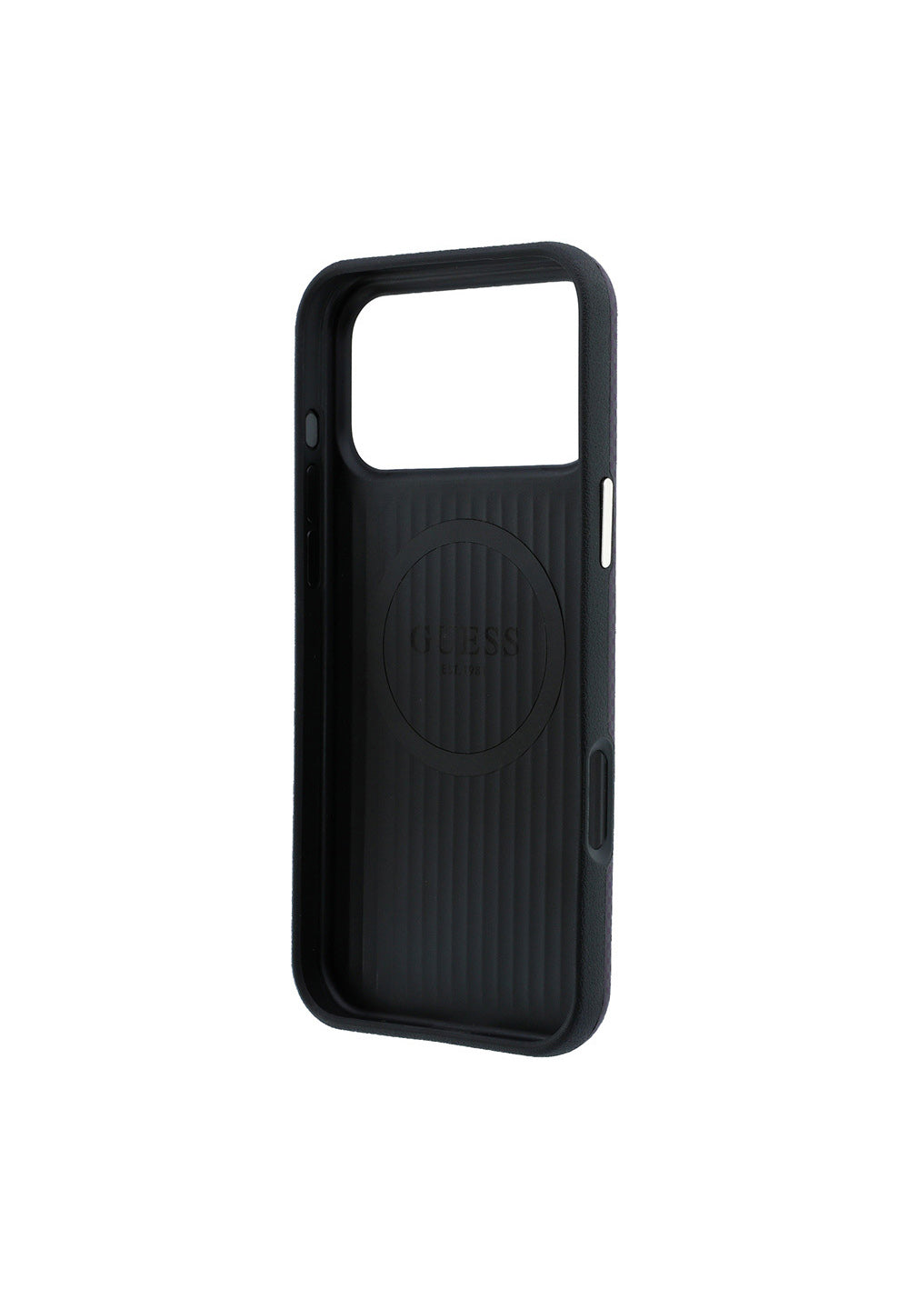 Guess PU Metal Üçgen Logolu Karbon Fiber Kevlar – iPhone 18 Pro Kılıfı
