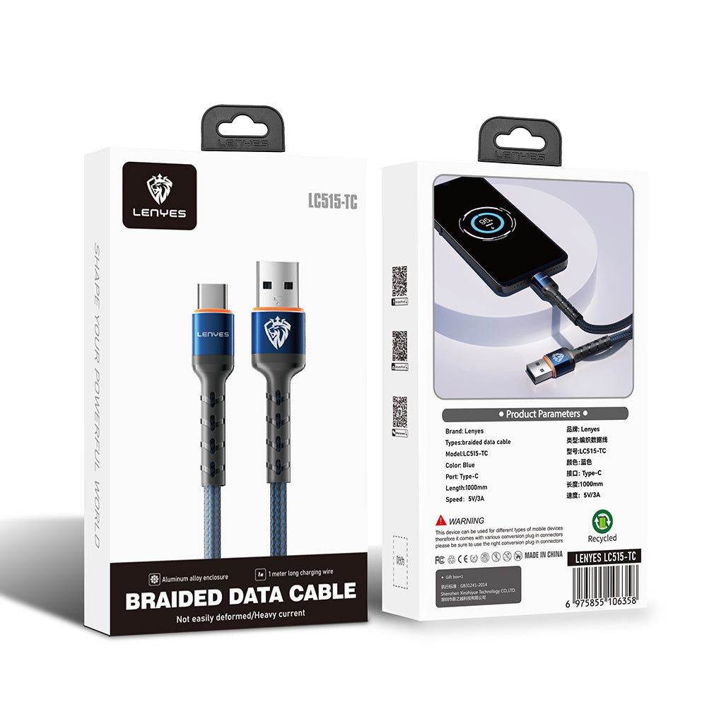 Lenyes LC515 – USB-A–USB-C 3A Örgülü Kablo 1 m
