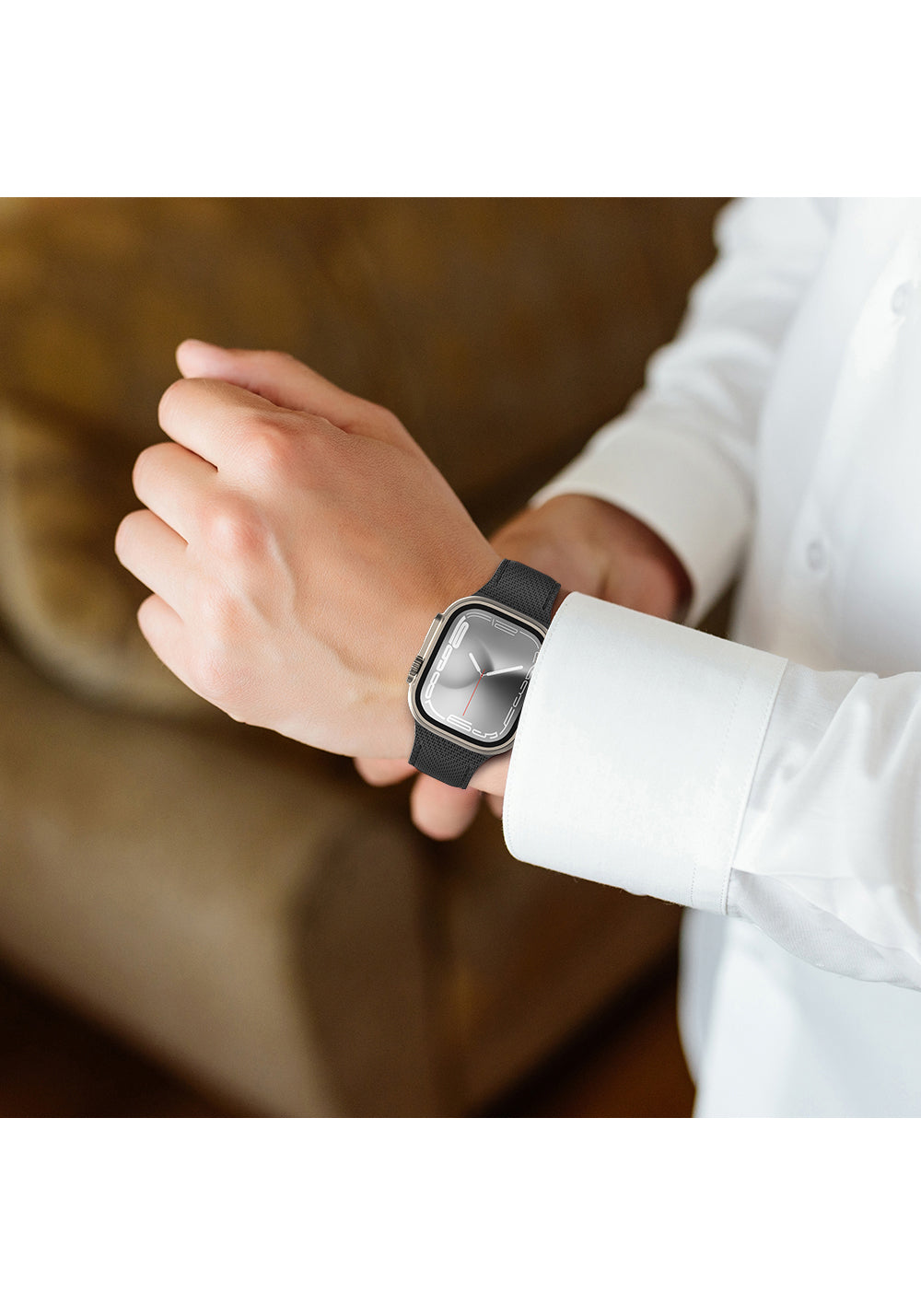 Amazingthing Titan Swift Deri Dokulu Silikon Kordon – Apple Watch 45/46/49 mm