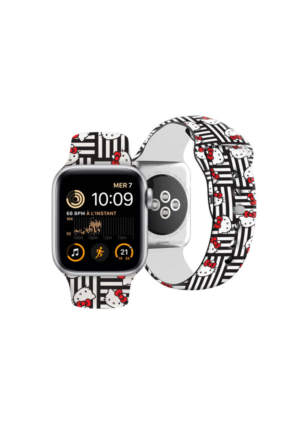 Hello Kitty Kitty Heads & Stripes Çizgili Silikon Kordon – Apple Watch 38/40/41 mm
