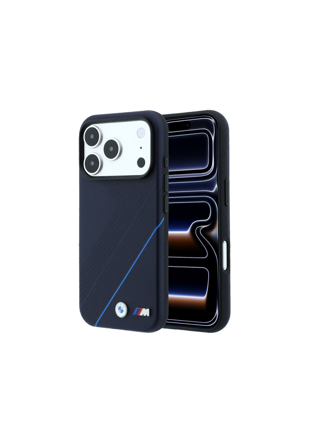 BMW M Logolu Lastik İzi Desenli Mavi Çizgili – iPhone 18 Pro Max Kılıfı