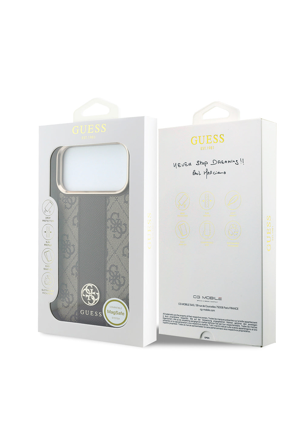 Guess Deri 4G Desenli Şeritli Yazı Logolu – iPhone 18 Pro Kılıfı