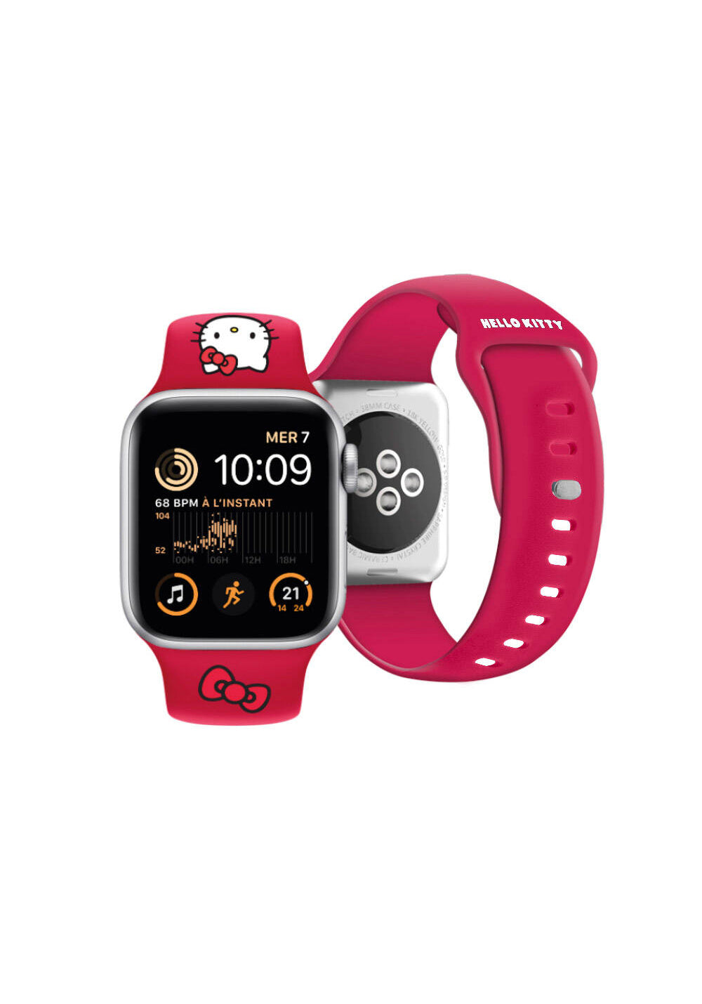 Hello Kitty Kitty Head & Bow Yazı ve Fiyonk Desenli Kordon – Apple Watch 38/40/41 mm