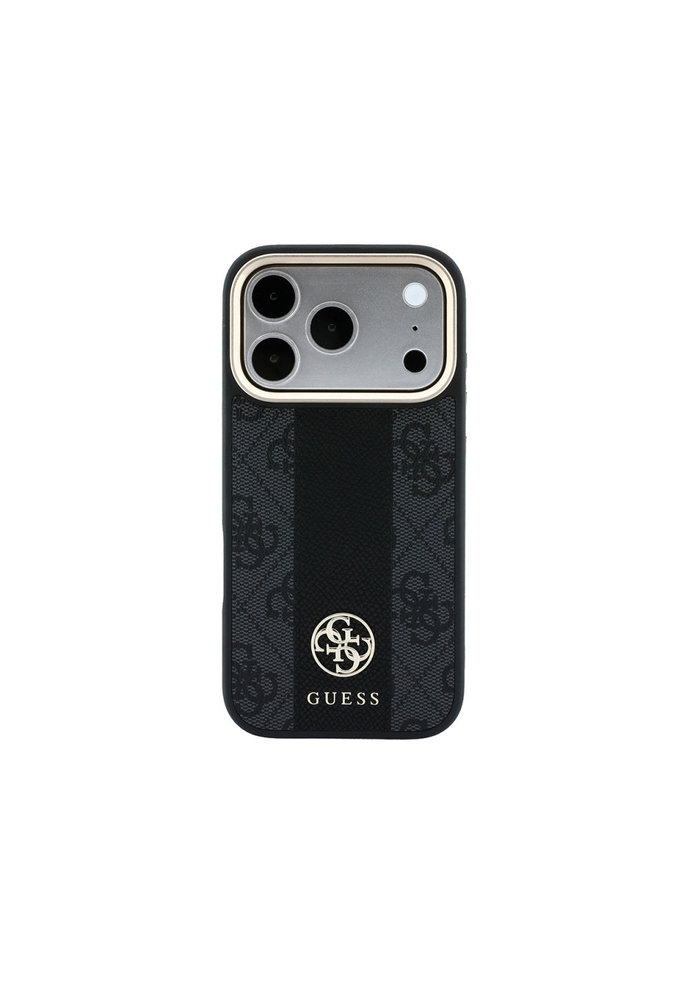Guess Deri 4G Desenli Şeritli Yazı Logolu – iPhone 18 Pro Max Kılıfı